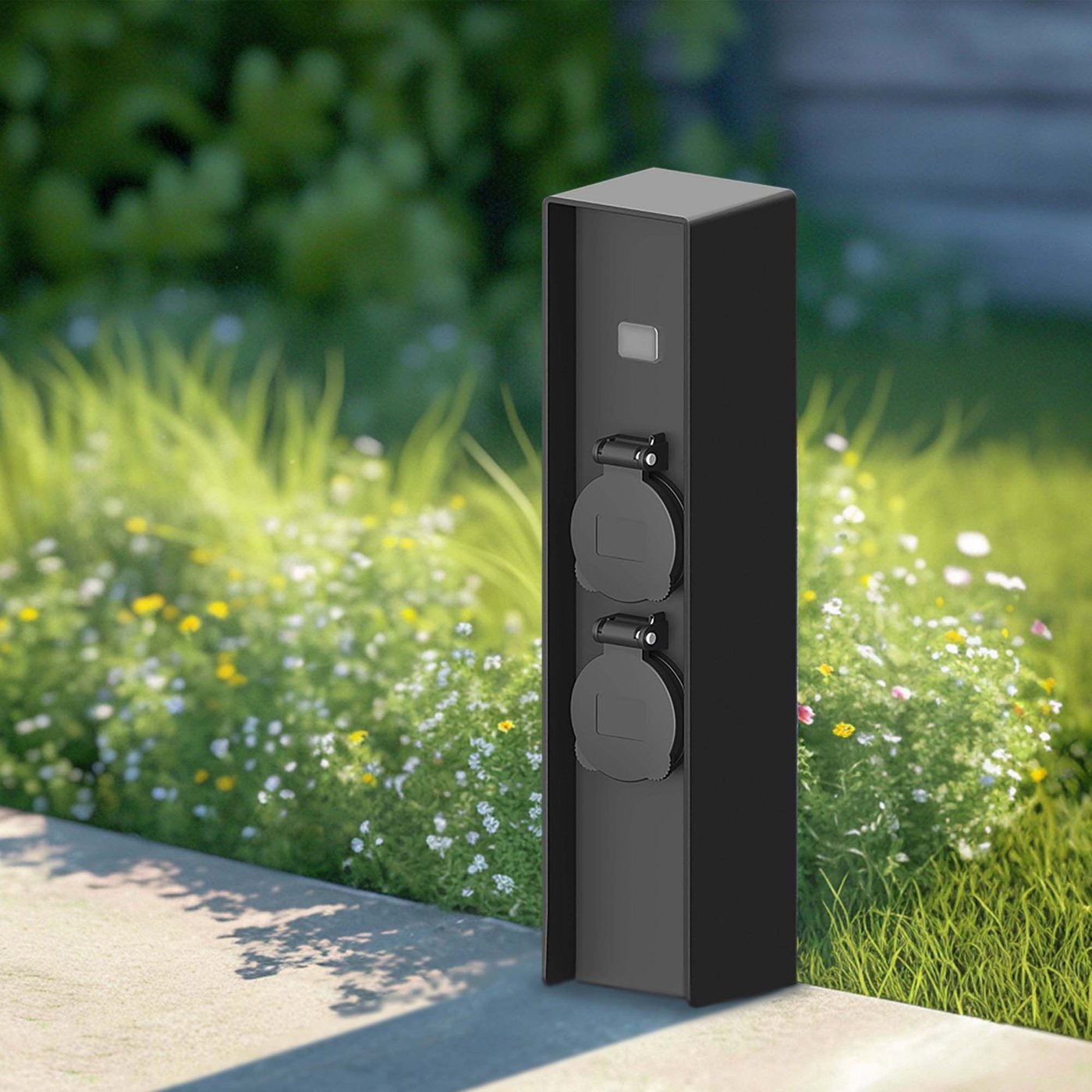 Presa da esterno Abilene, presa da giardino in metallo in acciaio inox con timer e 2 prese con coperture incernierate per installazione permanente, presa multipla per esterno, IP44