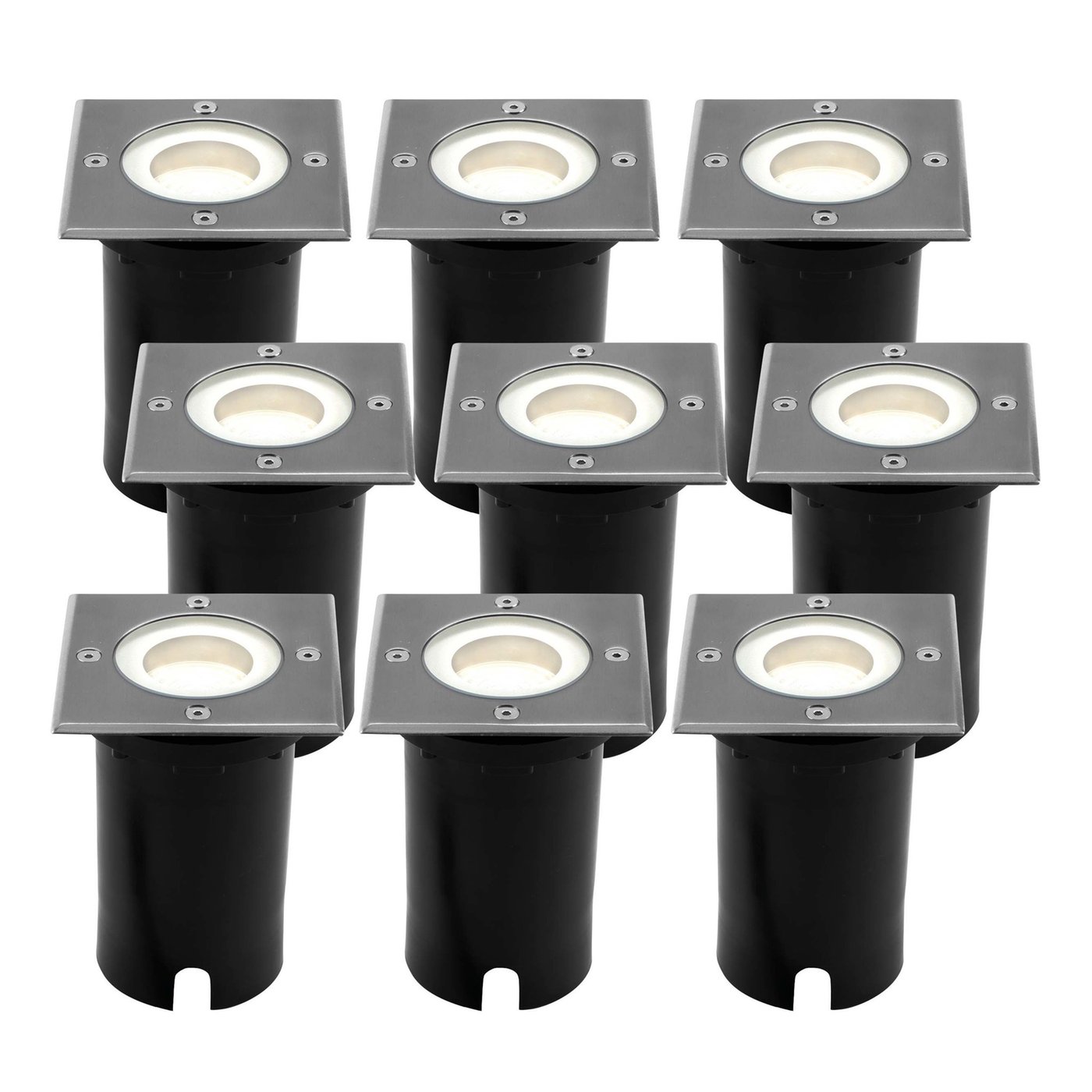 9x Zewnętrzny Lampy Najazdowe LED - Kwadratowy - Czarny - IP67 - 3W - 4000K - Kabel zasilający 1 metr