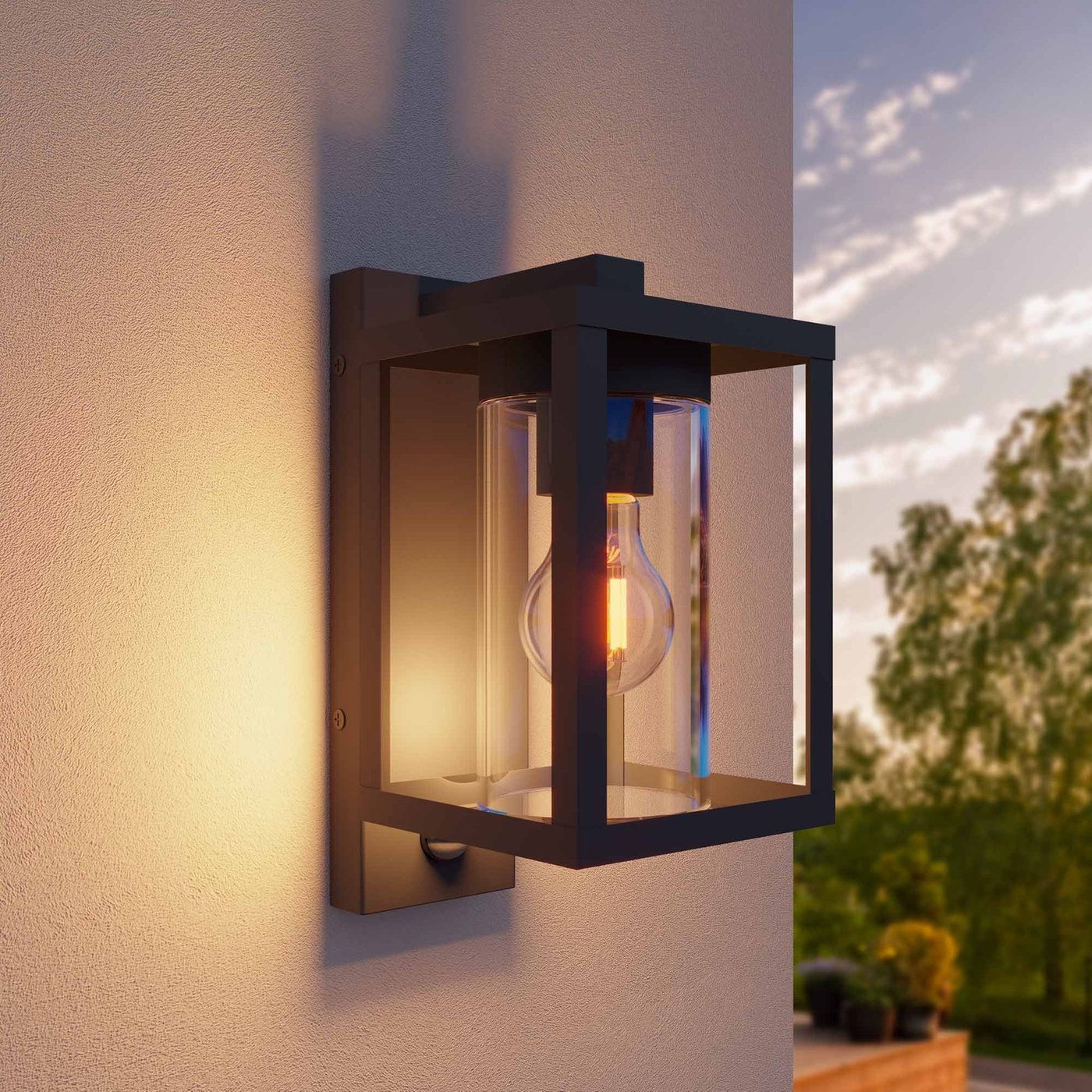 LED Wandlamp Buiten met Sensor - IP44 - E27 Fitting - Antraciet