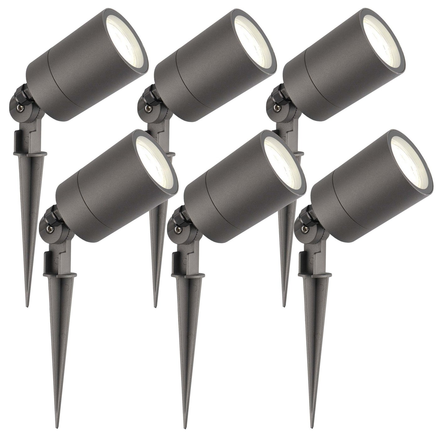 6x Zewnętrzny Reflektor Ogrodowy LED - Antracyt - IP65 - 3W - 6500K - Kabel zasilający 2 metry