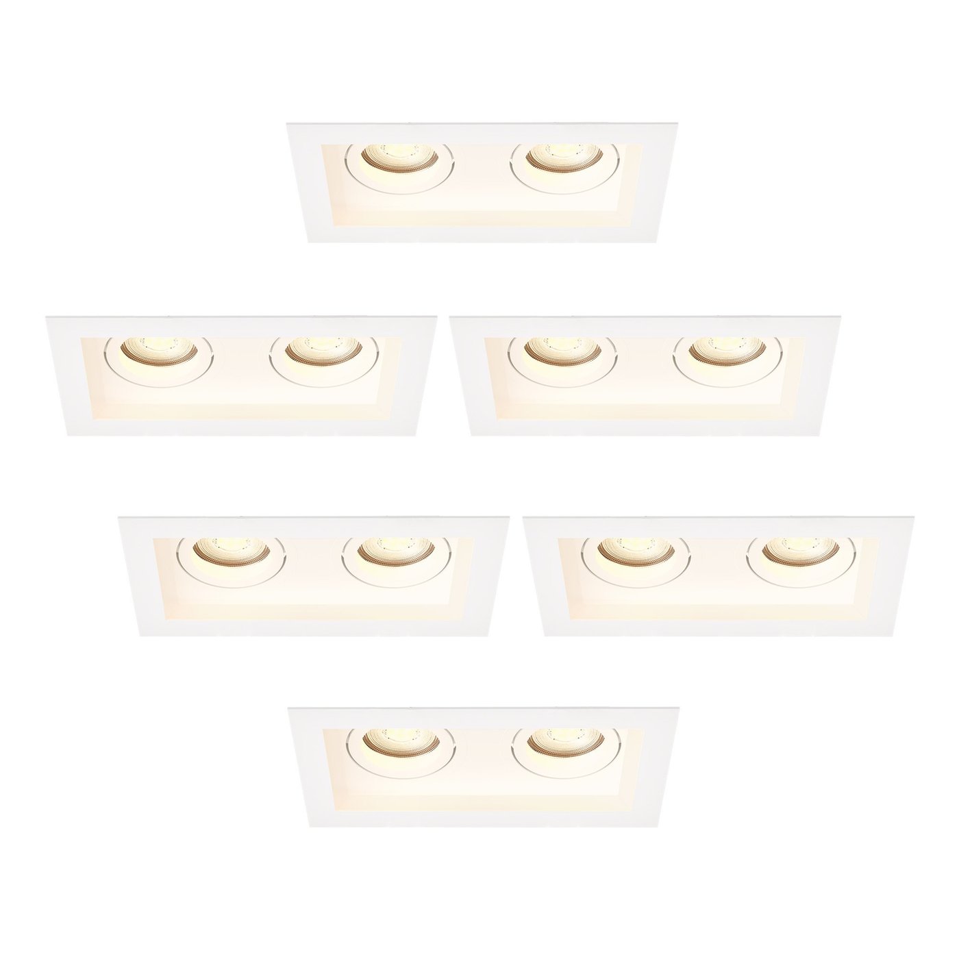 LED Einbaustrahler Dimmbar - Weiß - Doppelt - Rechteck - 3W - 2700K - 345 Lumen - 185x100mm - 6 pack