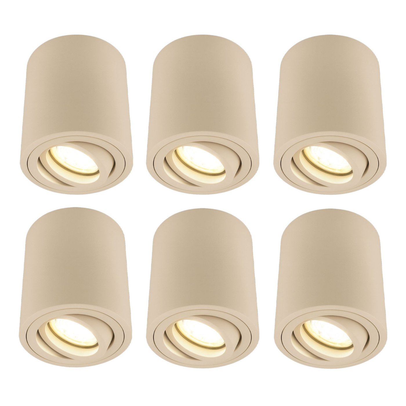 6x Dimbare LED Opbouwspot - ø95mm - Rond - Beige - 3W - 2700K - Kantelbaar