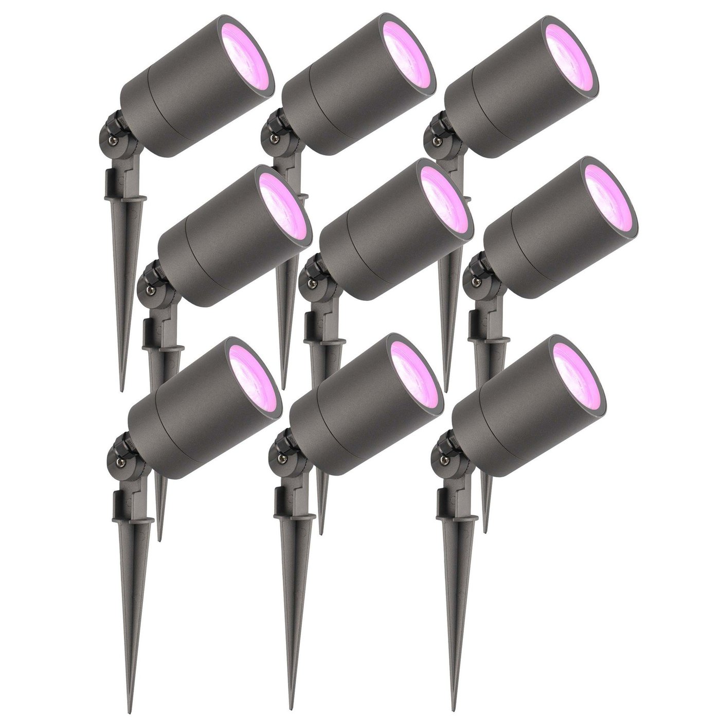 9x Spot à piquer LED – Aluminium – IP65 - 4.9W - RGB+CCT - Câble 2M - Anthracite
