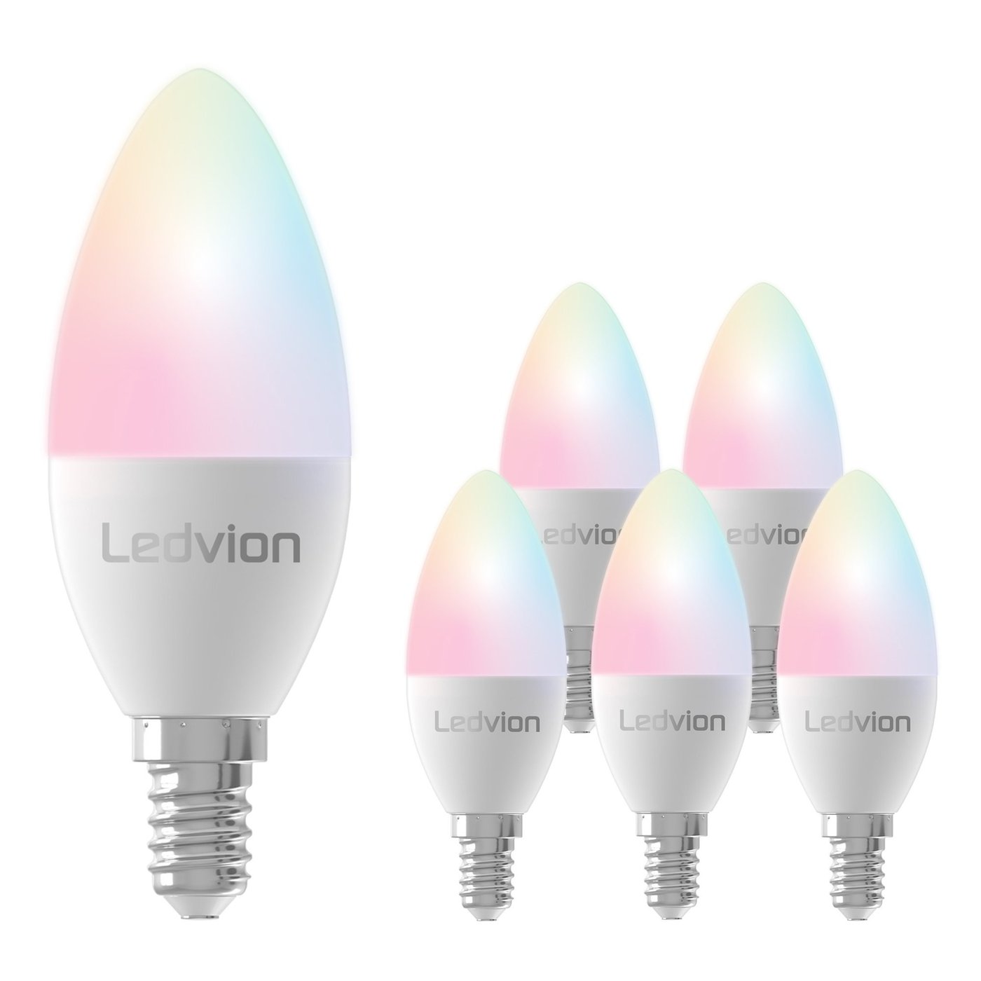 Smart RGB+CCT E14 LED-lampa – WiFi – dimbar – 5 W – 6-pack