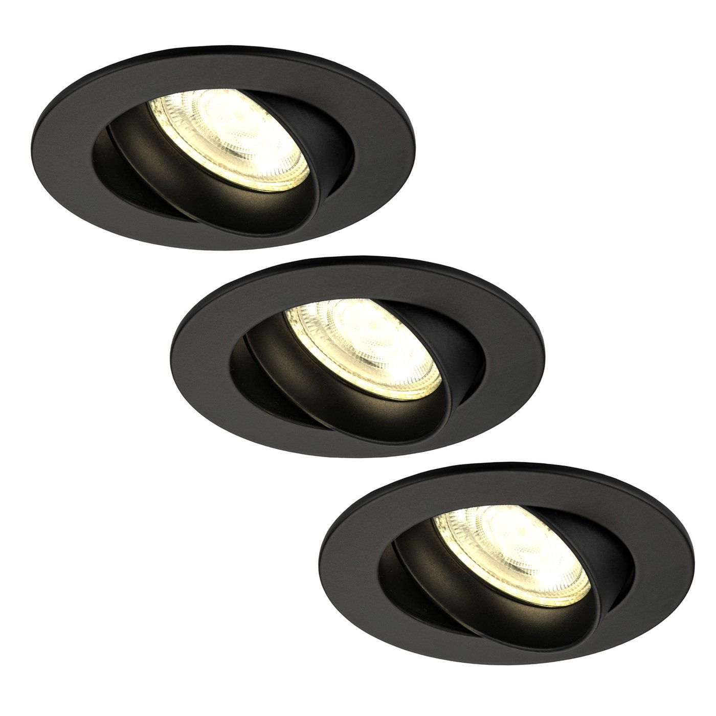 3x Lampy Wpuszczane w Sufit - Czarne - Rio - ściemniane - 3W - 2700K - ø85mm