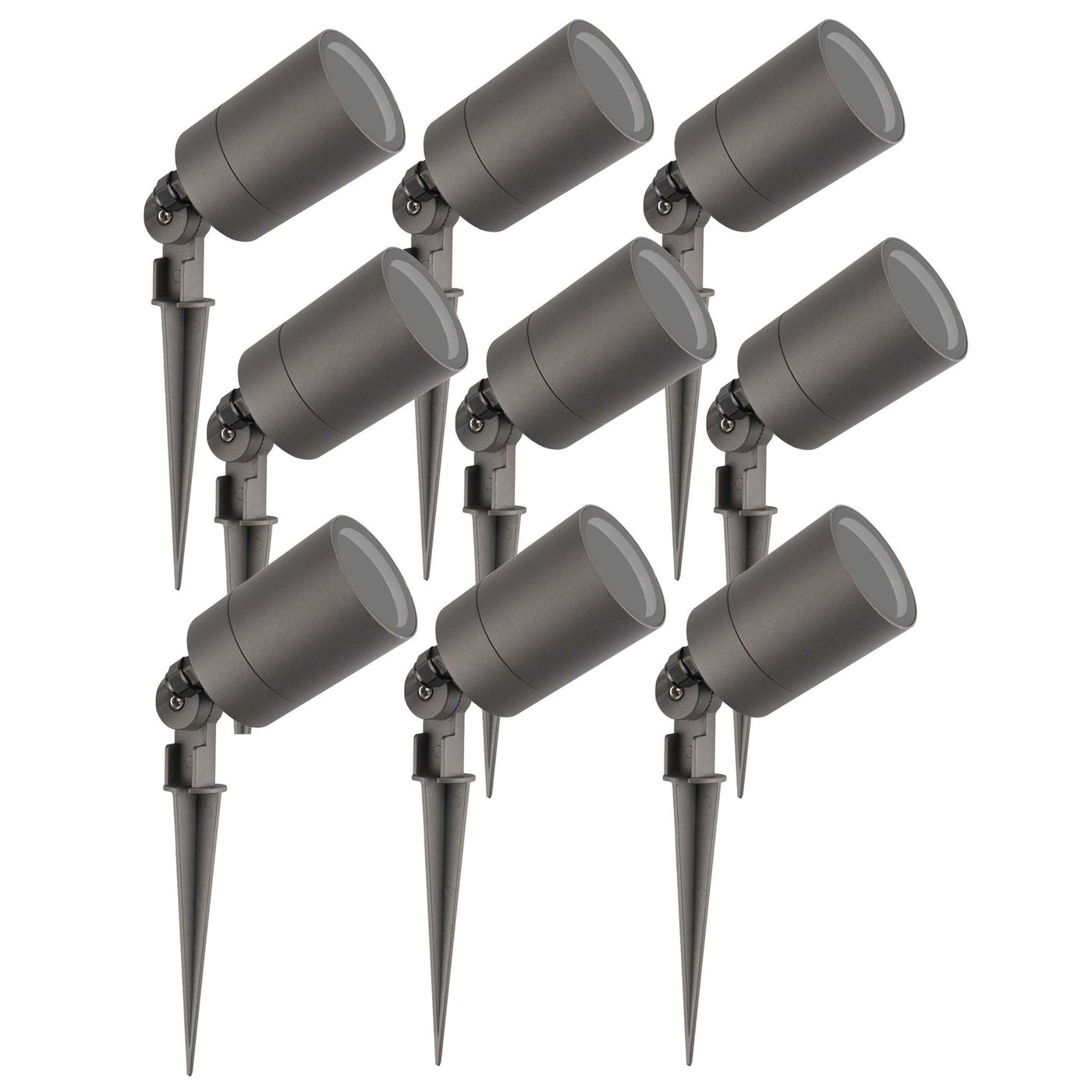 9x Zewnętrzny Reflektor Ogrodowy LED - Antracyt - IP65 - Gniazdo GU10 - Kabel zasilający 2 metry