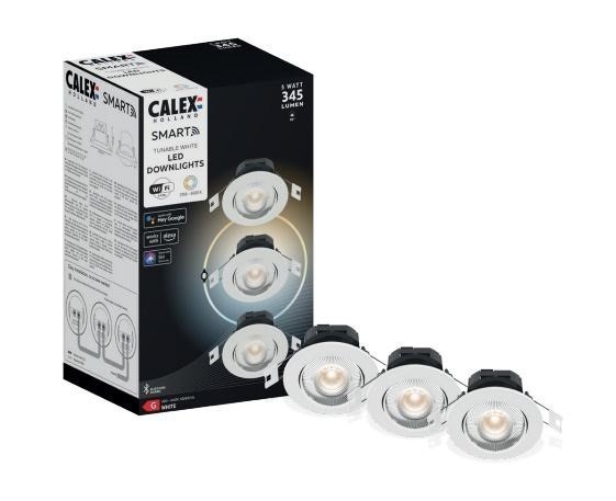Calex Smart LED Einbaustrahler 5W - CCT - 345 Lumen - Ø85 mm - Weiß - 3 Pack