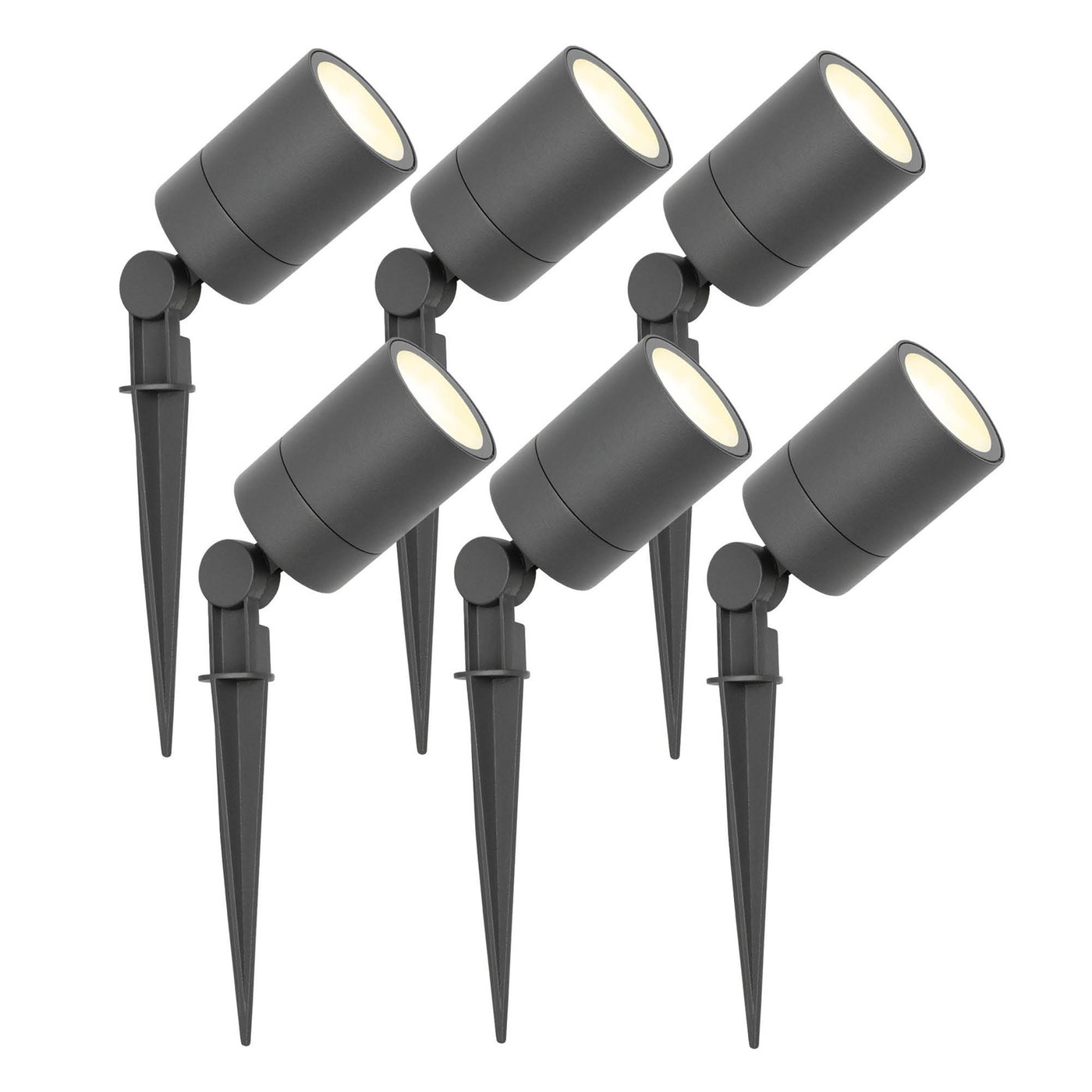 6x Zewnętrzny Reflektor Ogrodowy LED - Antracyt - IP65 - 3W - 2700K - Kabel zasilający 1 metr