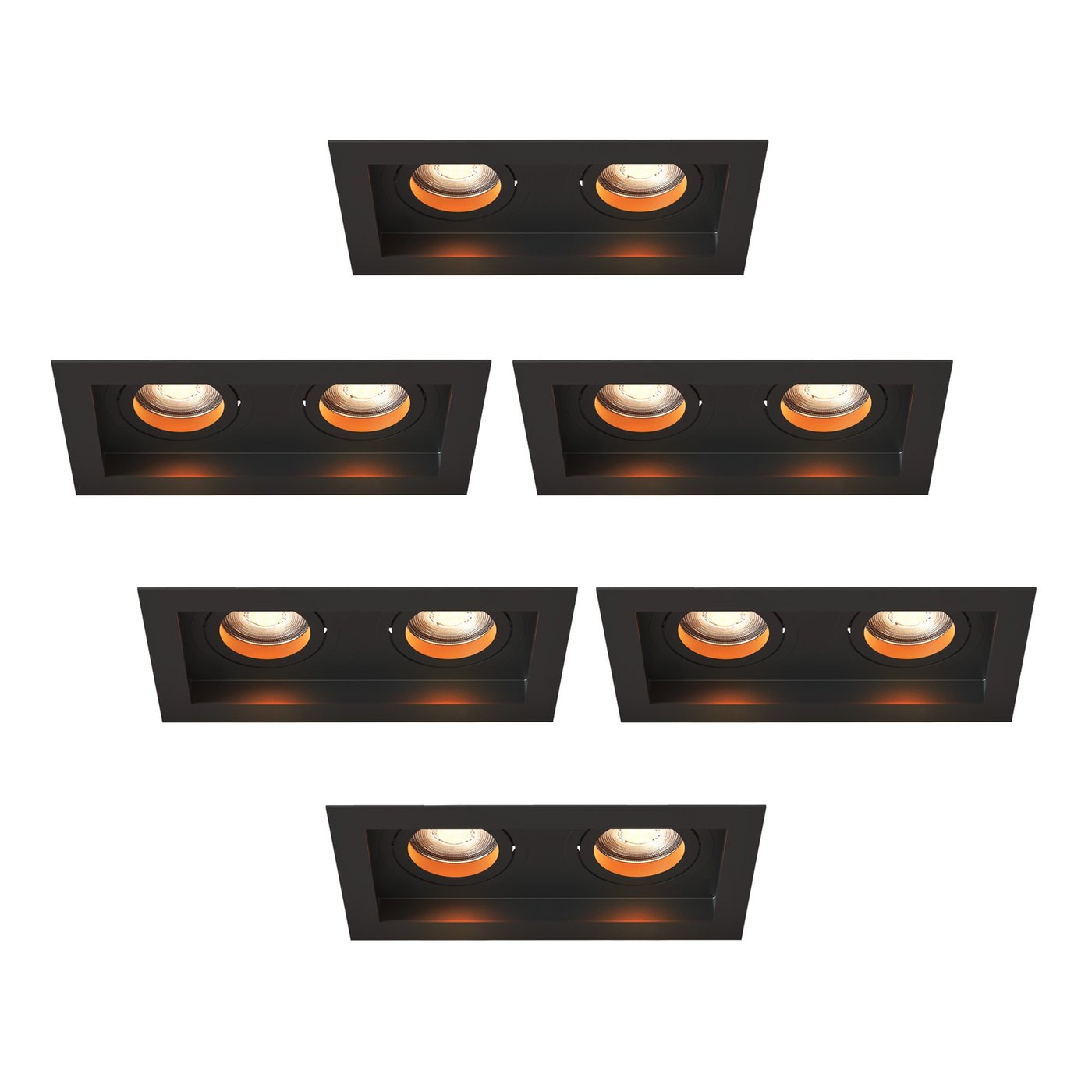 LED Einbaustrahler Dimmbar - Schwarz - Doppelt - Rechteck - 3W - 2700K - 345 Lumen - 185x100mm - 6 pack