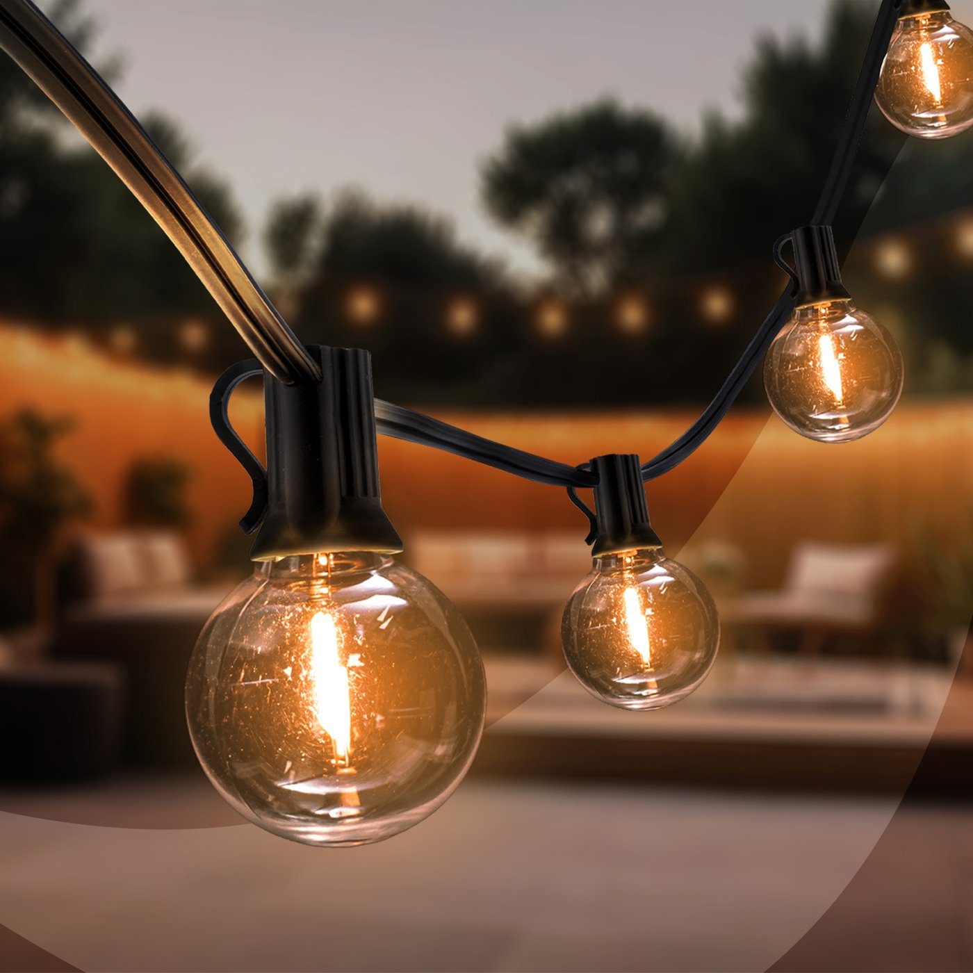 42m Girlanda Ogrodowa LED + 3m przewód zasilający - 12V - G40 - 2700K - IP44 - Zawiera 75 Żarówek LED - Podłącz i używaj