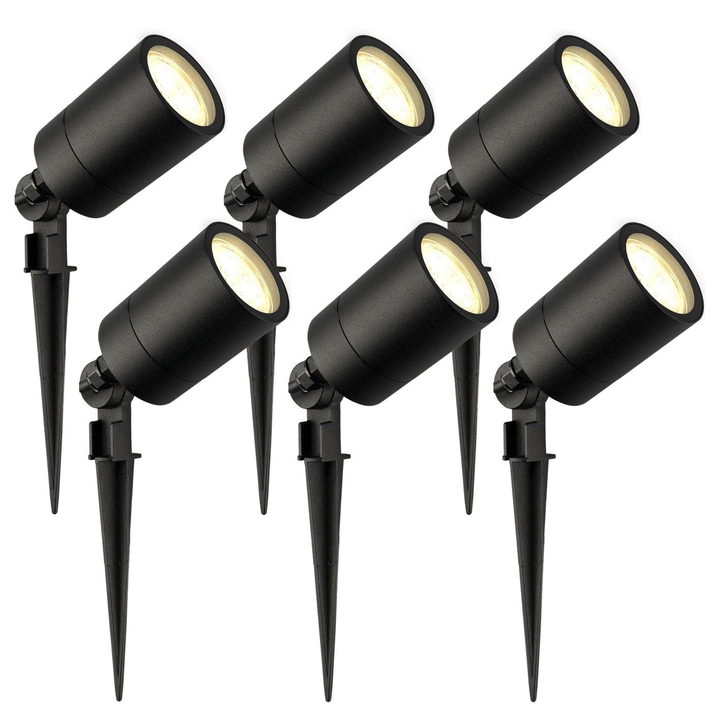 6x Spot à piquer LED – Aluminium - IP65 - 3W - 2700K - Câble 1M - Noir