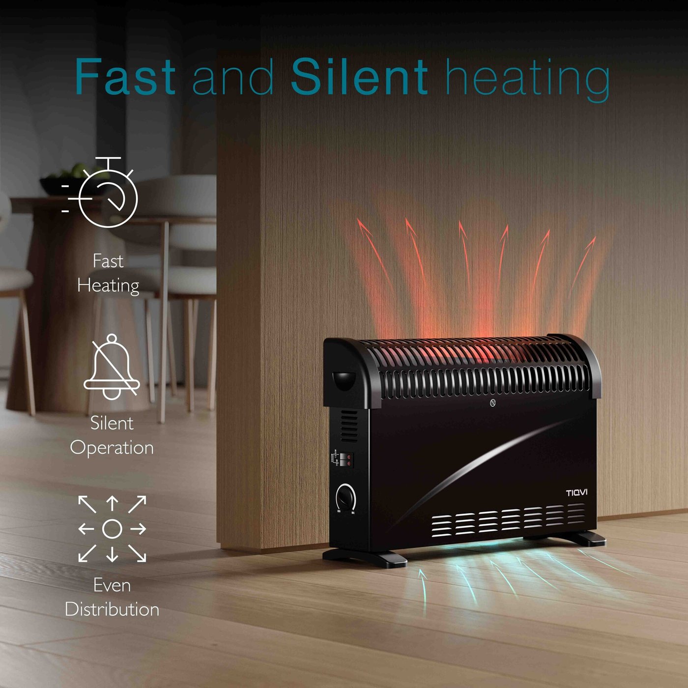 TROTEC Convector TCH 23 E Stufa Elettrica Piatta 2000W - 2 Stadi Calore Con Termostato Per Ambienti Fino A 24m² - 2