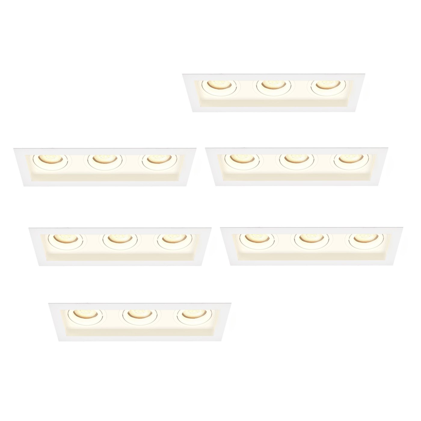 LED Einbaustrahler Dimmbar - Weiß - Dreifach - Rechteck - 3W - 2700K - 345 Lumen - 270x100mm - 6 pack