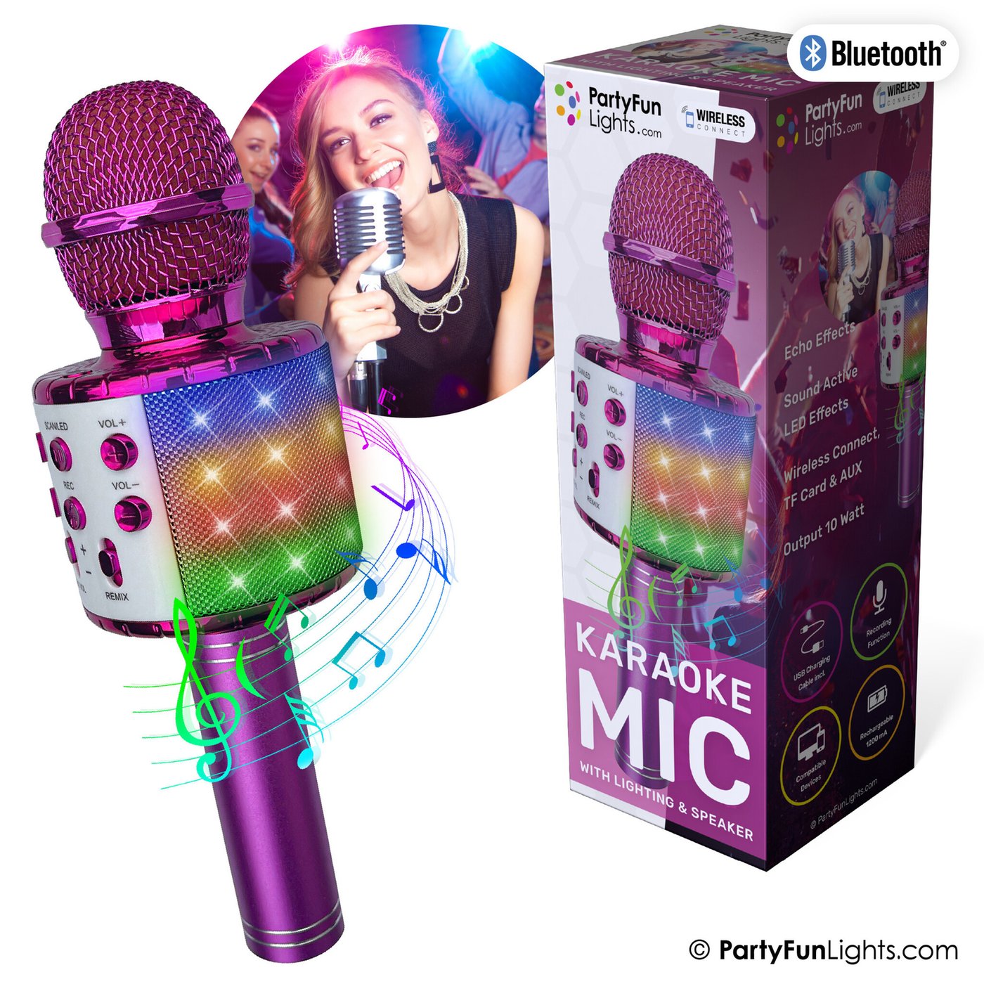 MICROFONO CON CASSA ALTOPARLANTE SENZA FILI BLUETOOTH A LED PER KARAOKE