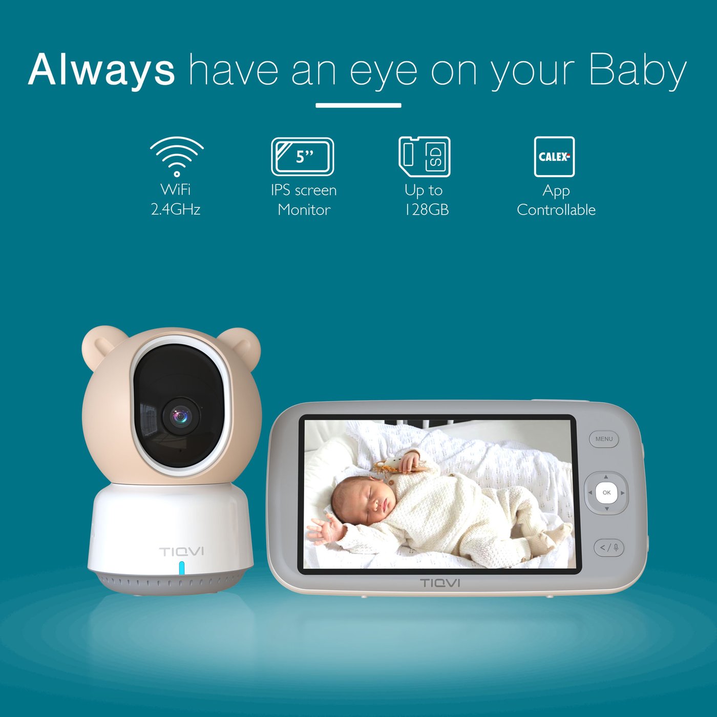 Nooie Baby Monitor 360° Con Telecamera Wi-Fi E Scheda SD Inclusa - Video 1080p, Visione Notturna, Tracciamento Movimento AI