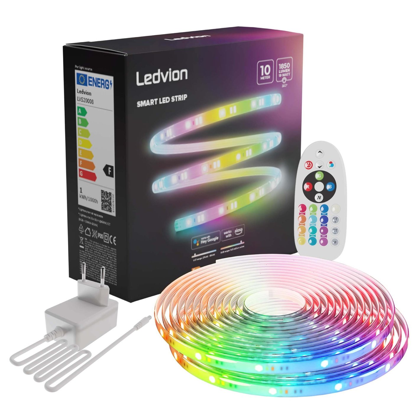 Smart LED Streifen - 10 Meter - RGB + CCT - 24V - 19W - Plug & Play - Dimmbar