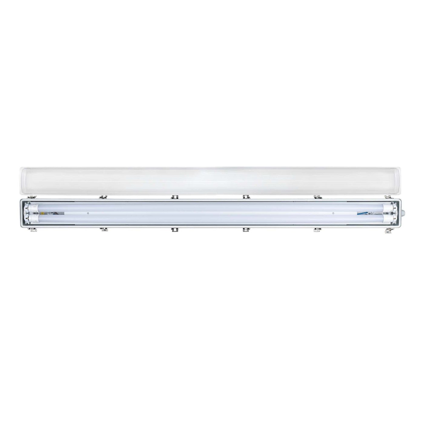 Eurocali 4 Plafoniere 120 cm per 2 Tubi LED (Non Inclusi) Impermeabile IP65 in ABS/PC con Copertura Trasparente e Colore Grigio - Sostituzione Neon
