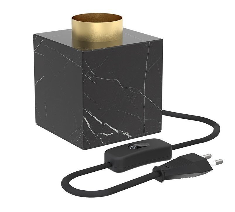 Calex Lampenfassung E27 - Lampenfassung mit Stecker - Quadrat - Schwarzer Marmor
