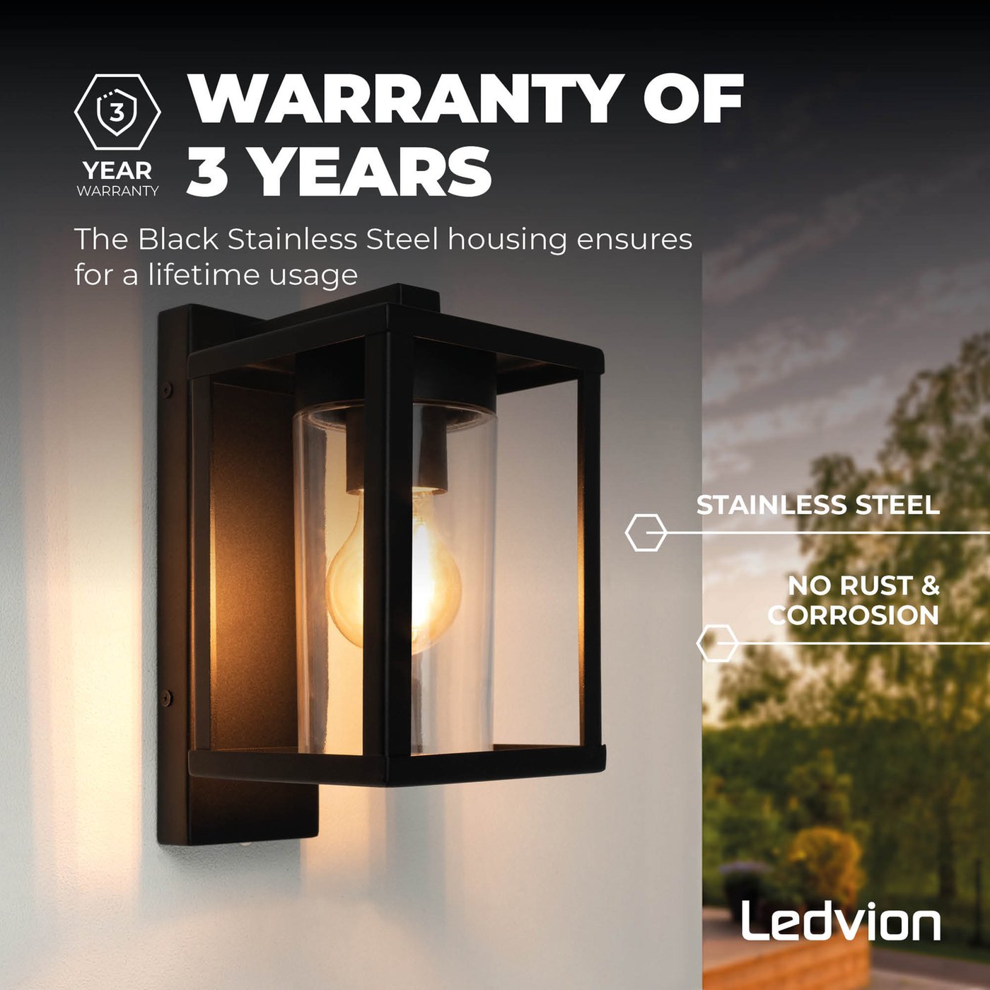 Outdoor Wall Light with Dusk to dawn Sensor E27 Fitting IP44