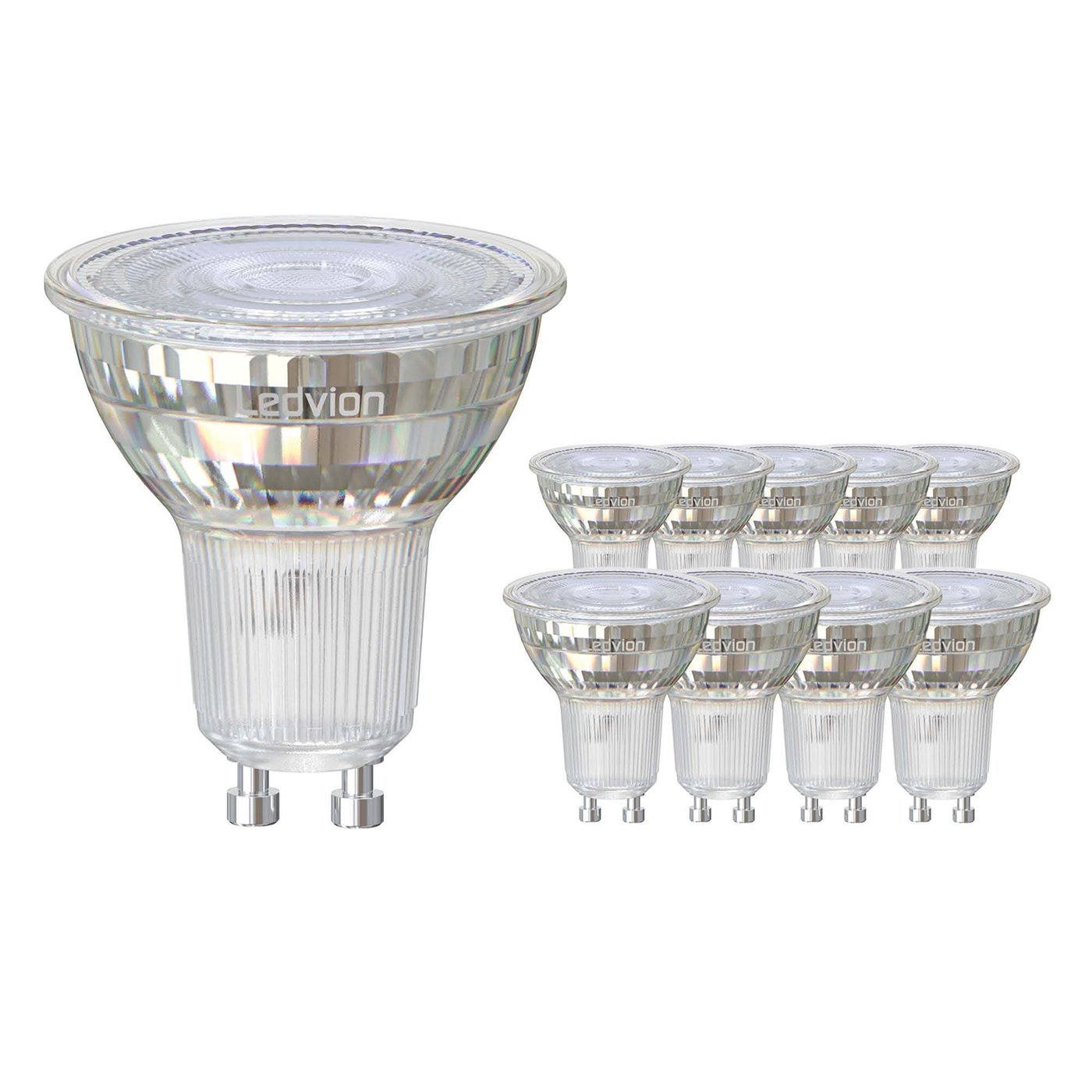 10x Ściemnialna Żarówka LED GU10 - 3W - 4000K - 345 Lumenów - Szkło - Pakiet Rabatowy
