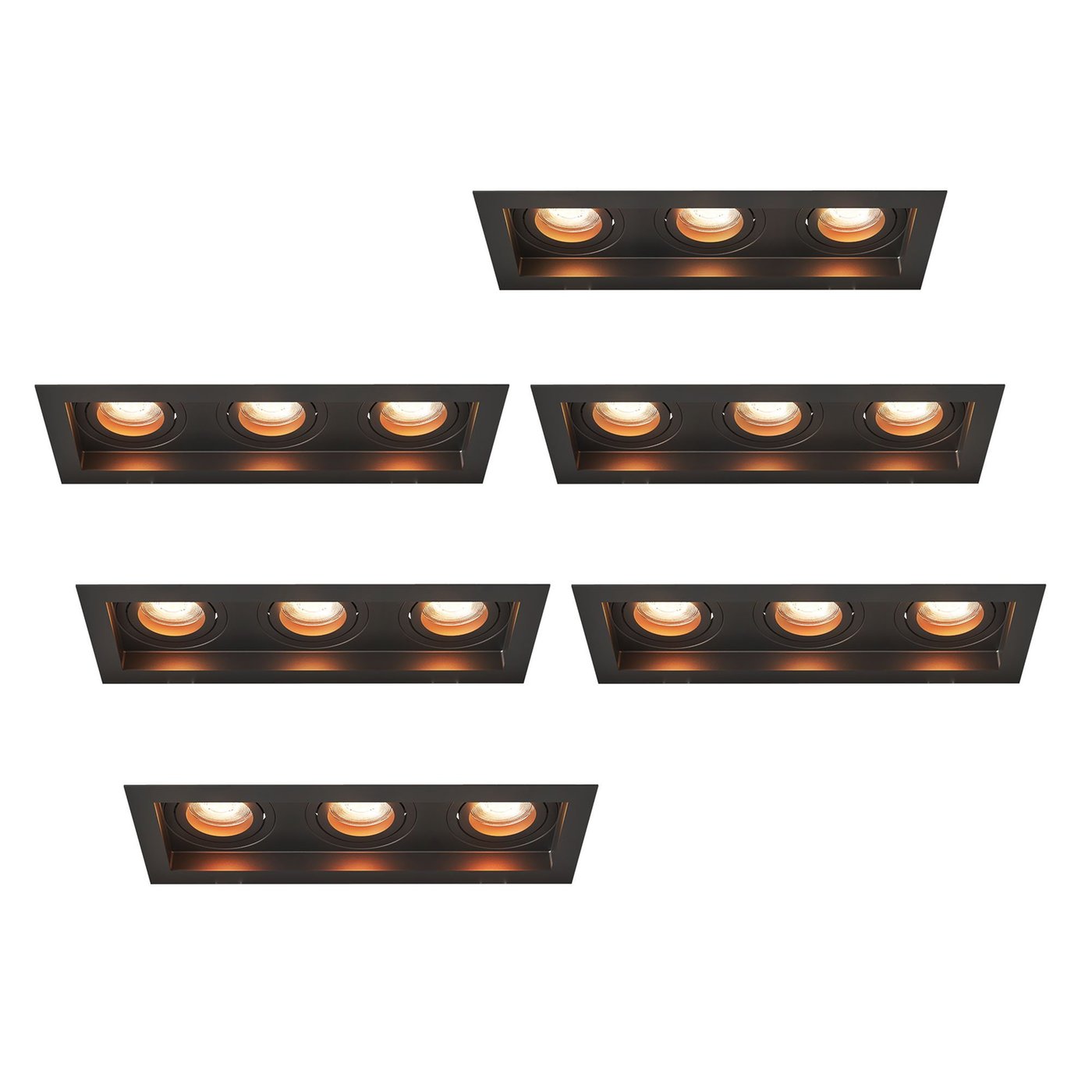 LED Einbaustrahler Dimmbar - Schwarz - Dreifach - Rechteck - 3W - 2700K - 345 Lumen - 270x100mm - 6 pack