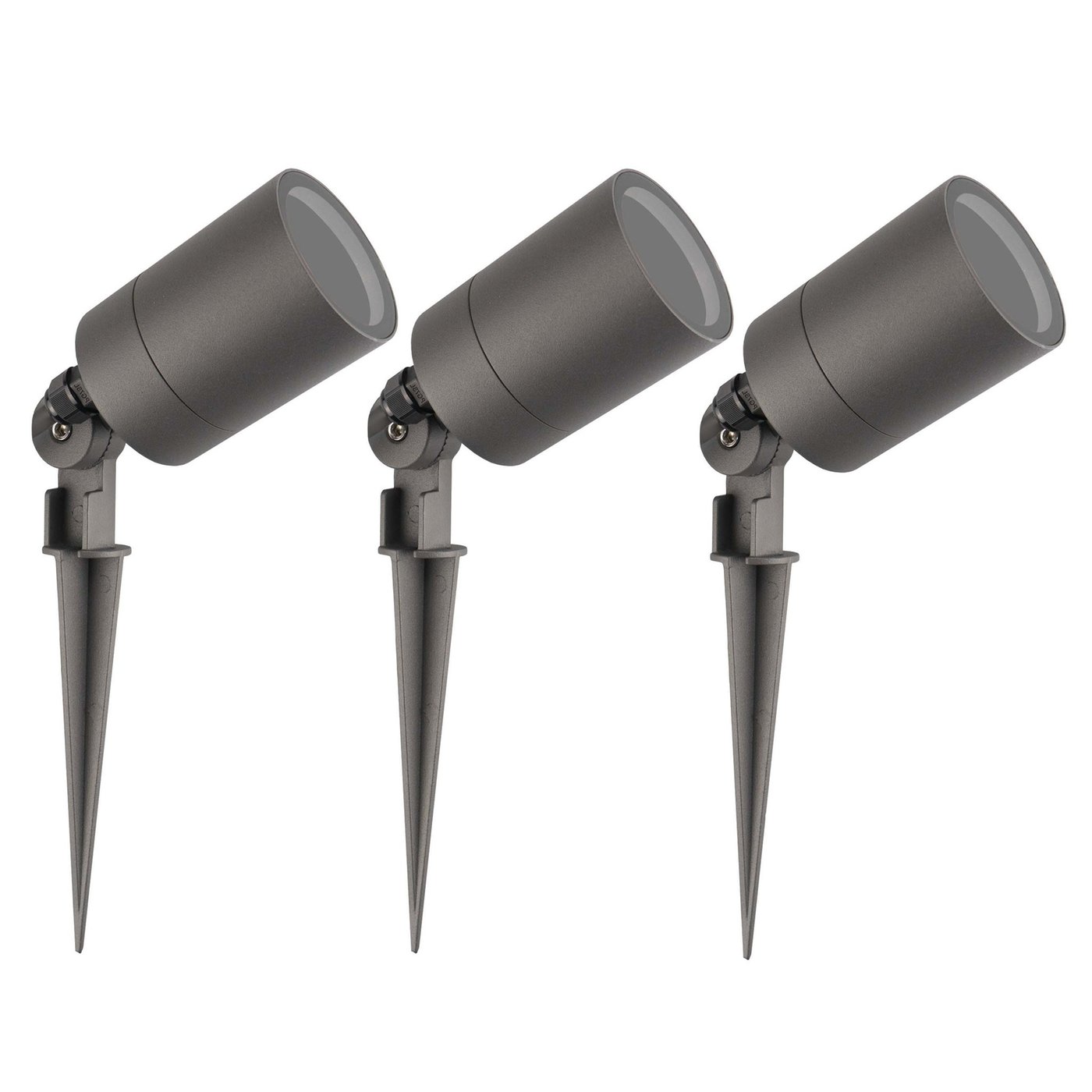3x Zewnętrzny Reflektor Ogrodowy LED - Antracyt - IP65 - Gniazdo GU10 - Kabel zasilający 2 metry