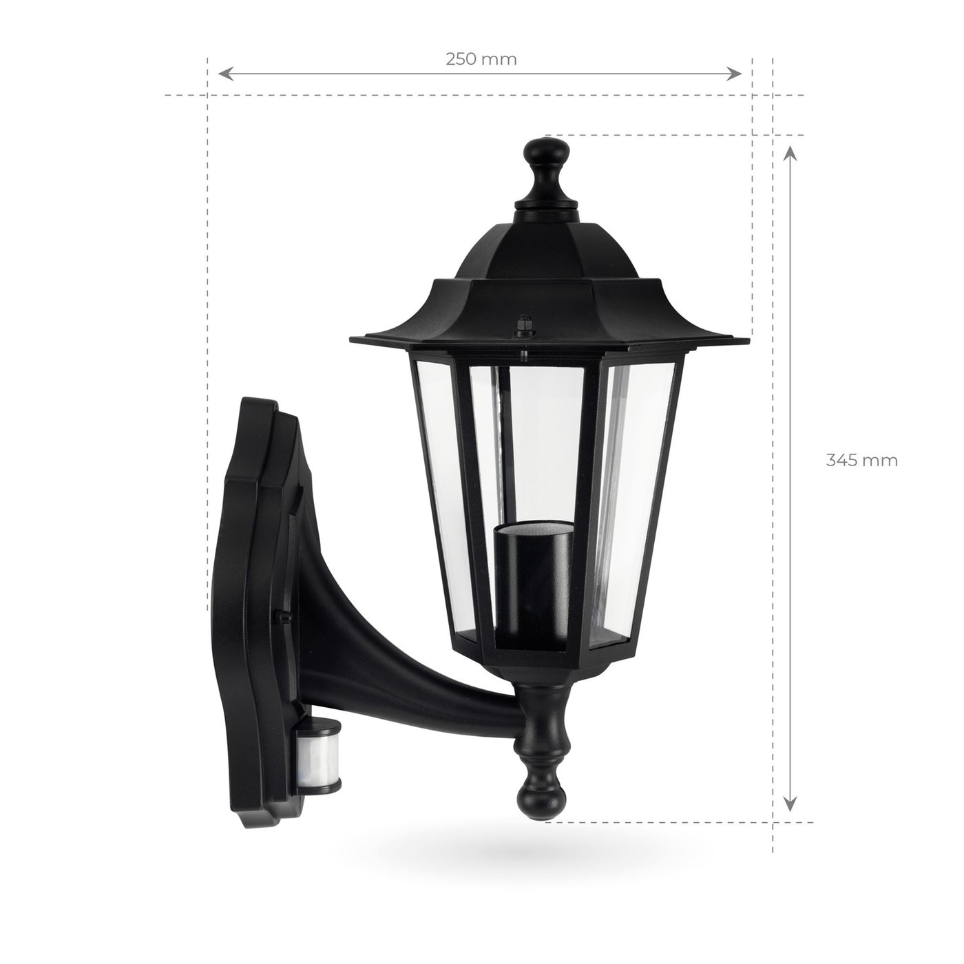 LED Outdoor Wall Light with PIR Sensor - E27 - Waterproof - Black - Lantern - Vintage - Dimmable