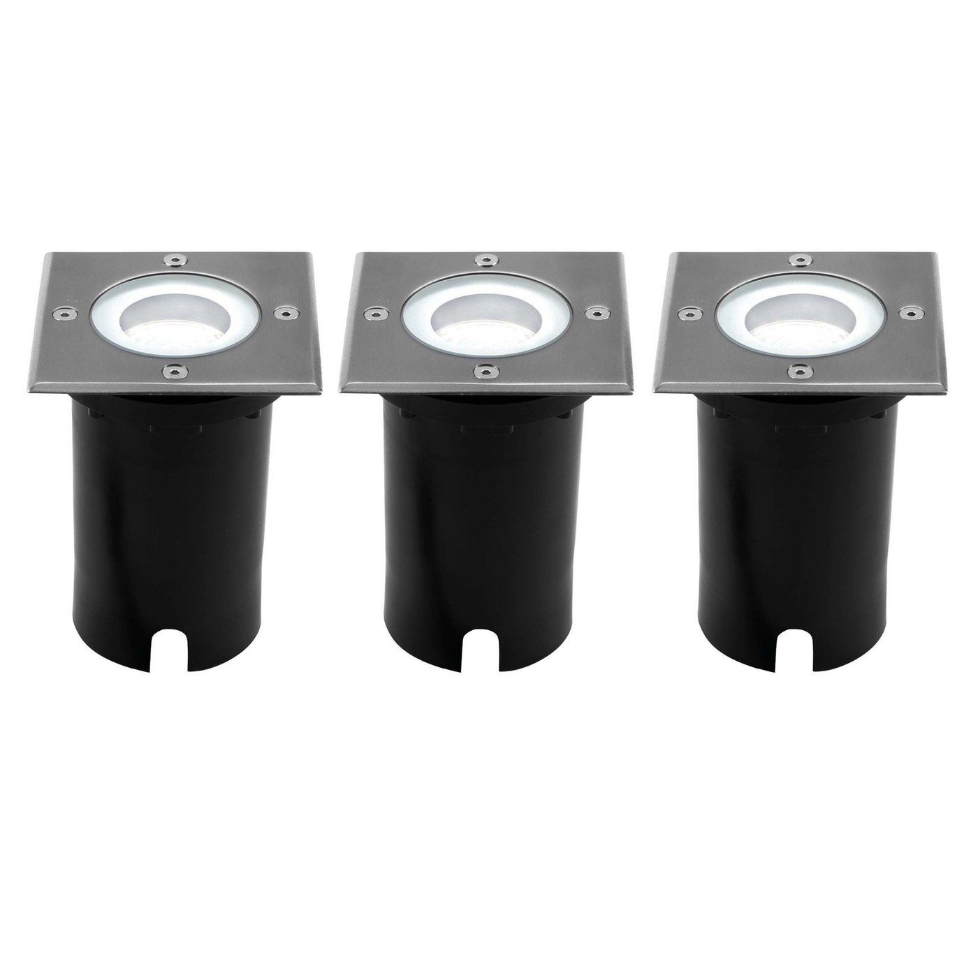 Set de 3 Focos LED Empotrable en suelo - IP67 - 3W - 6500K - Cuadrado - Cable de 1 metro - Acero Inox