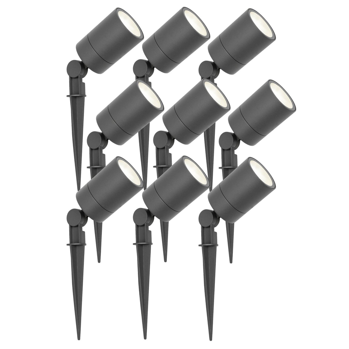 9x Faretto da Esterno con Picchetto - IP65 - 3W - 4000K - Cavo con Spina 1 Metri - Antracite