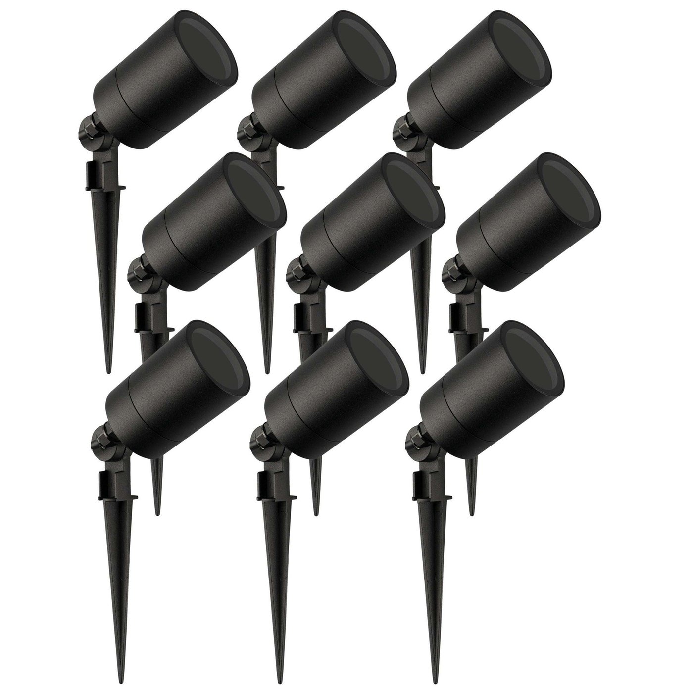 9x LED Prikspot - IP65 - GU10 Fitting - 2 Meter Kabel  met Stekker - Zwart