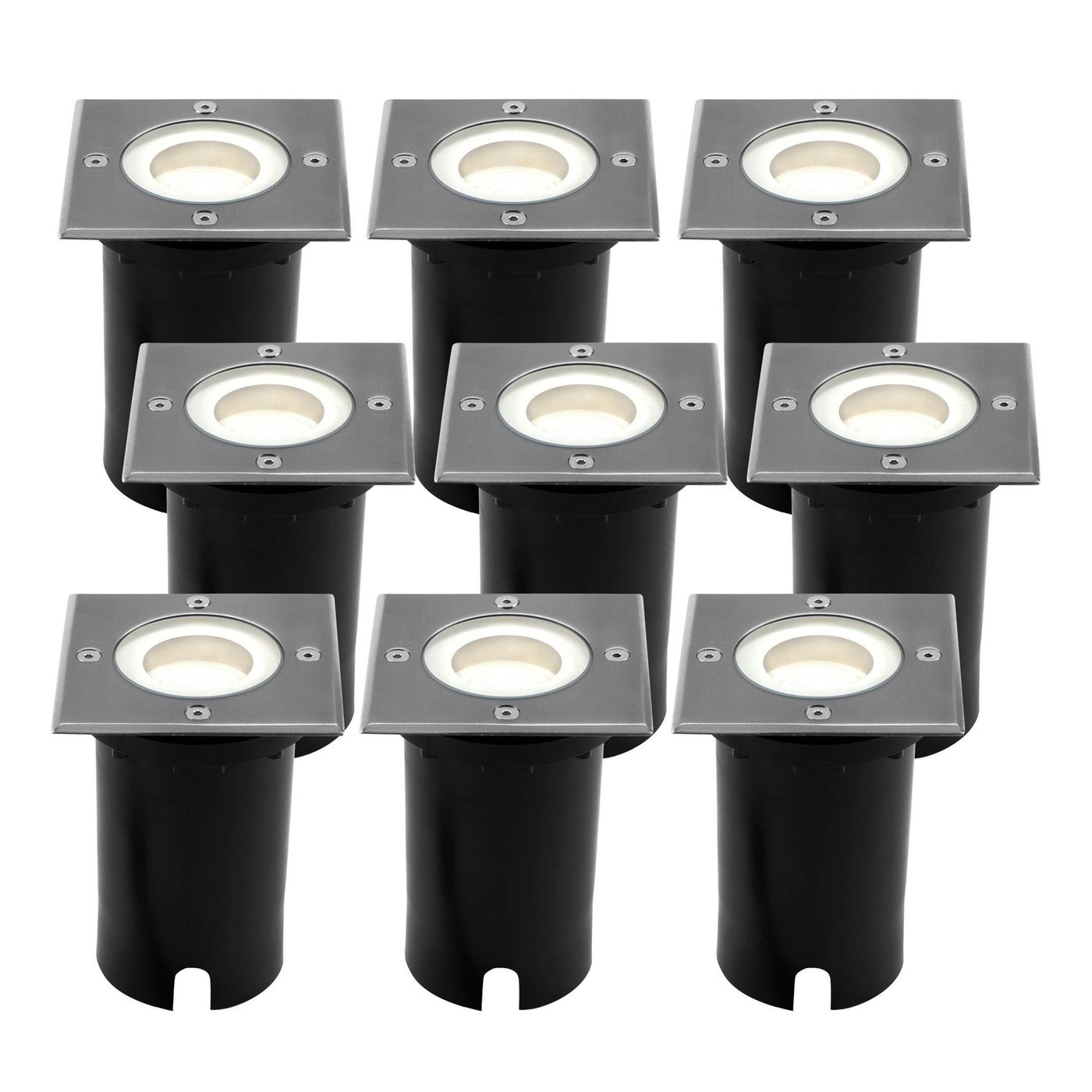 9x LED-jordspot firkantet - IP67 - 3W - 4000K - 1 meter kabel