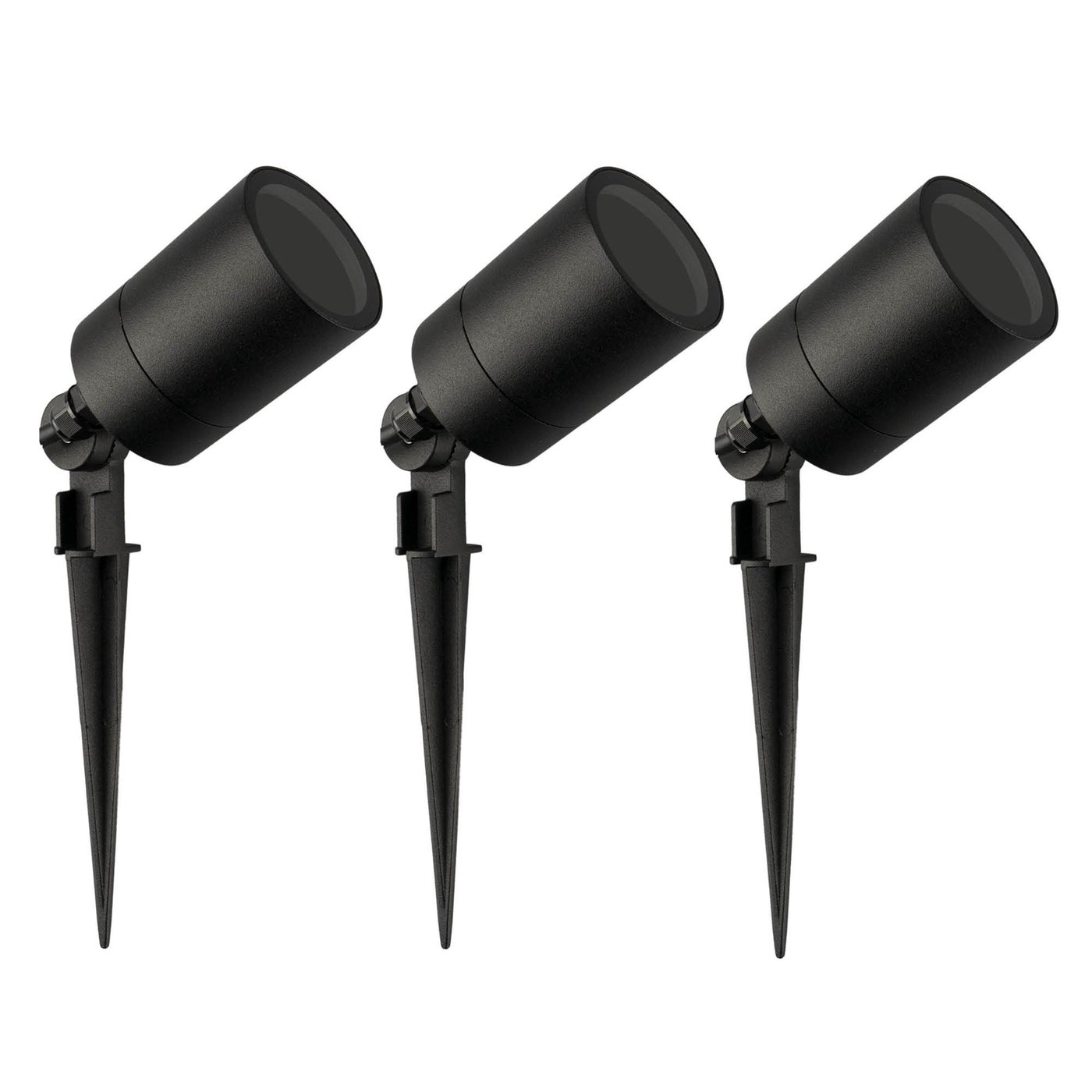 Set de 3 Focos de jardín LED con Pincho - Aluminio - Negro - Casquillo GU10 - IP65 - Cable de 2 metros con enchufe