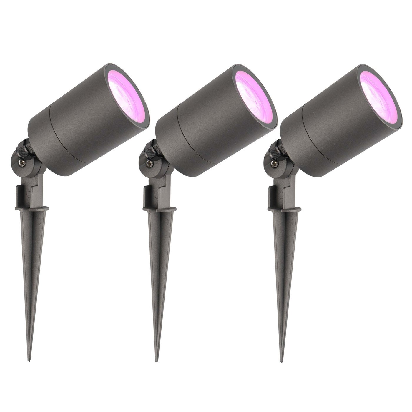 3x Zewnętrzny Reflektor Ogrodowy LED -  Antracyt - IP65 - 5W - RGBWW - Kabel zasilający 2 metry