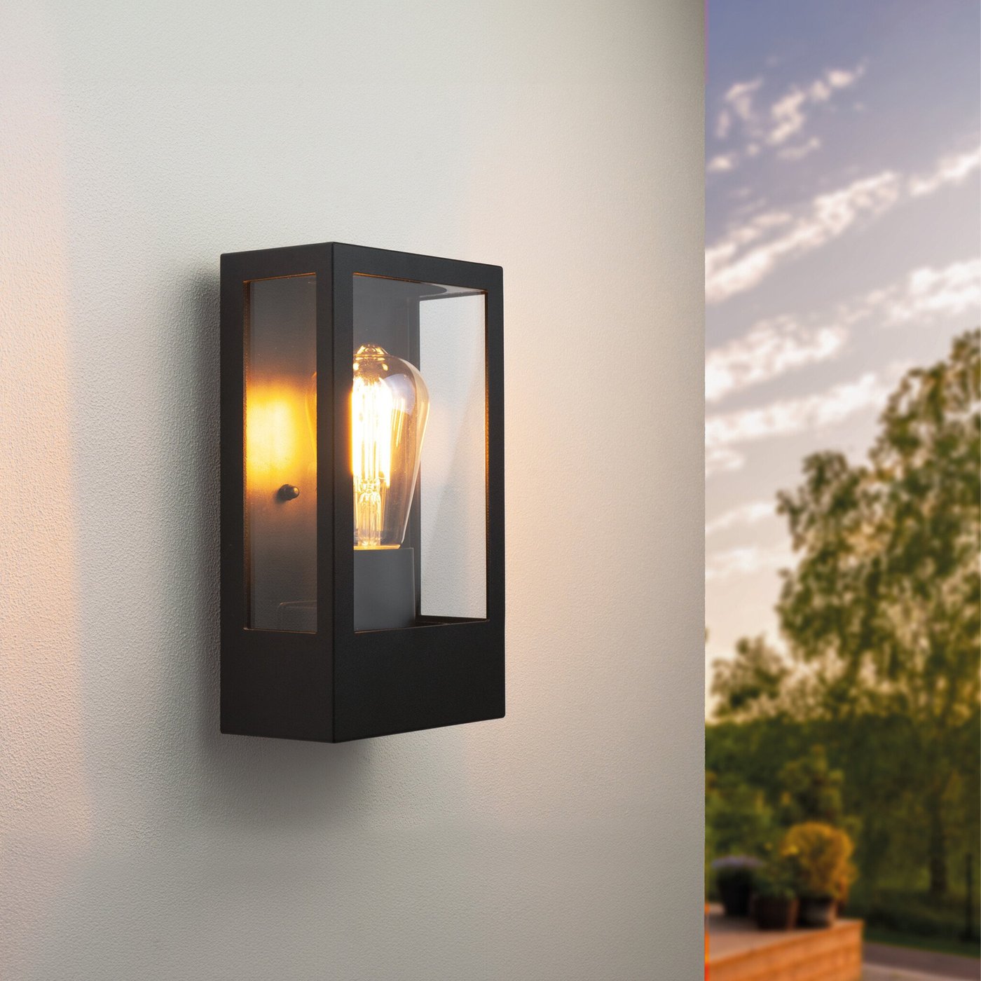 LED Außenwandleuchte mit Dämmerungssensor - E27 Fassung - IP44 - Schwarz
