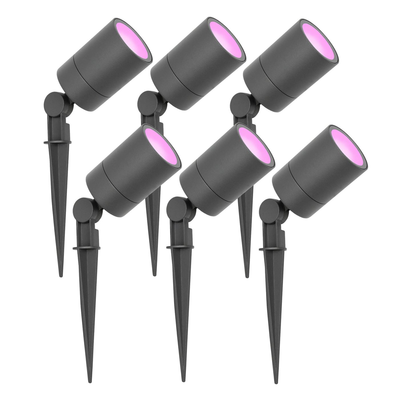 6x Zewnętrzny Reflektor Ogrodowy LED - Antracyt - IP65 - 4.9W - RGB+CCT - Kabel zasilający 1 metr