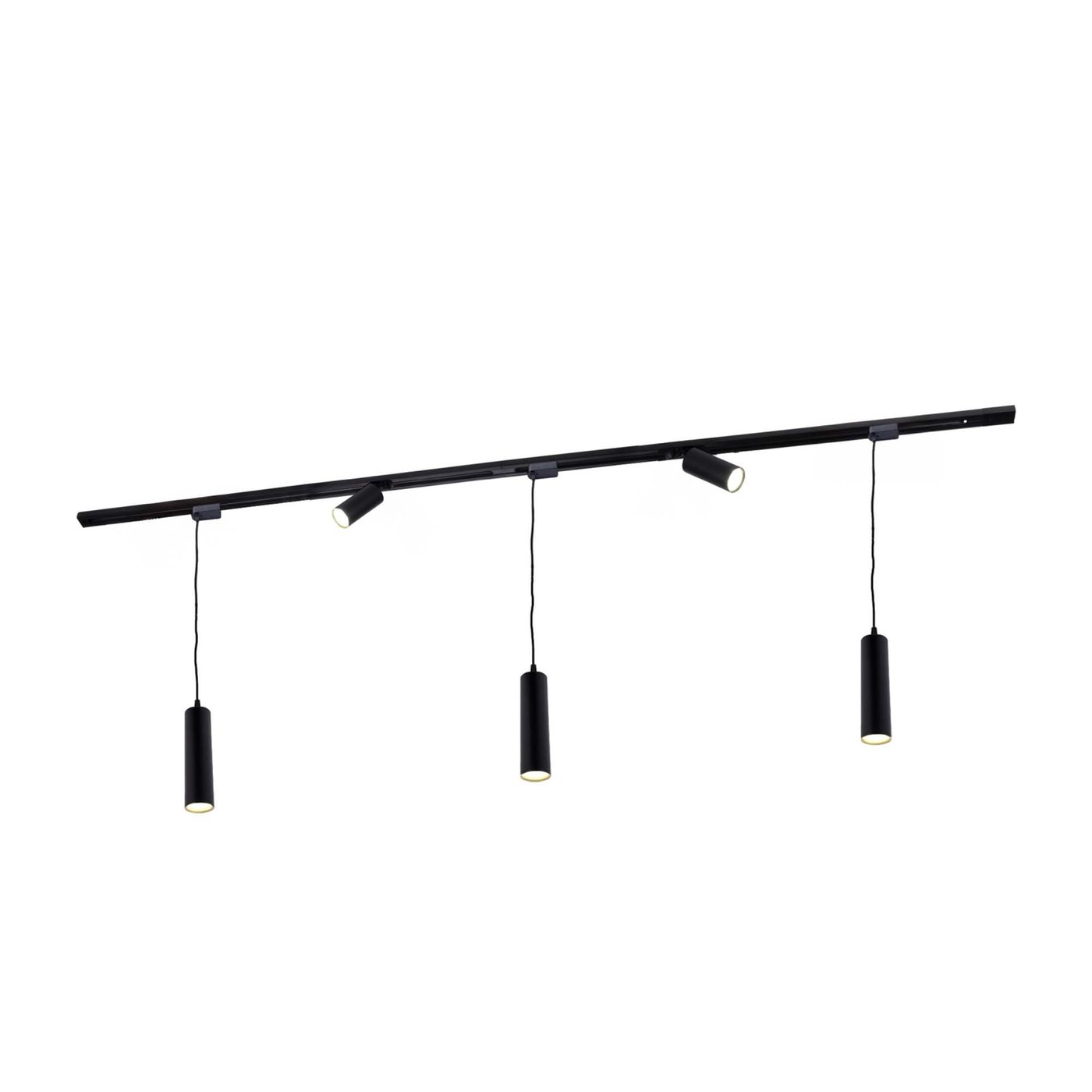 2m LED Railverlichting - 2 Railspots en 3 Hanglampen - Dimbaar - 1-Fase Railsysteem - Zwart