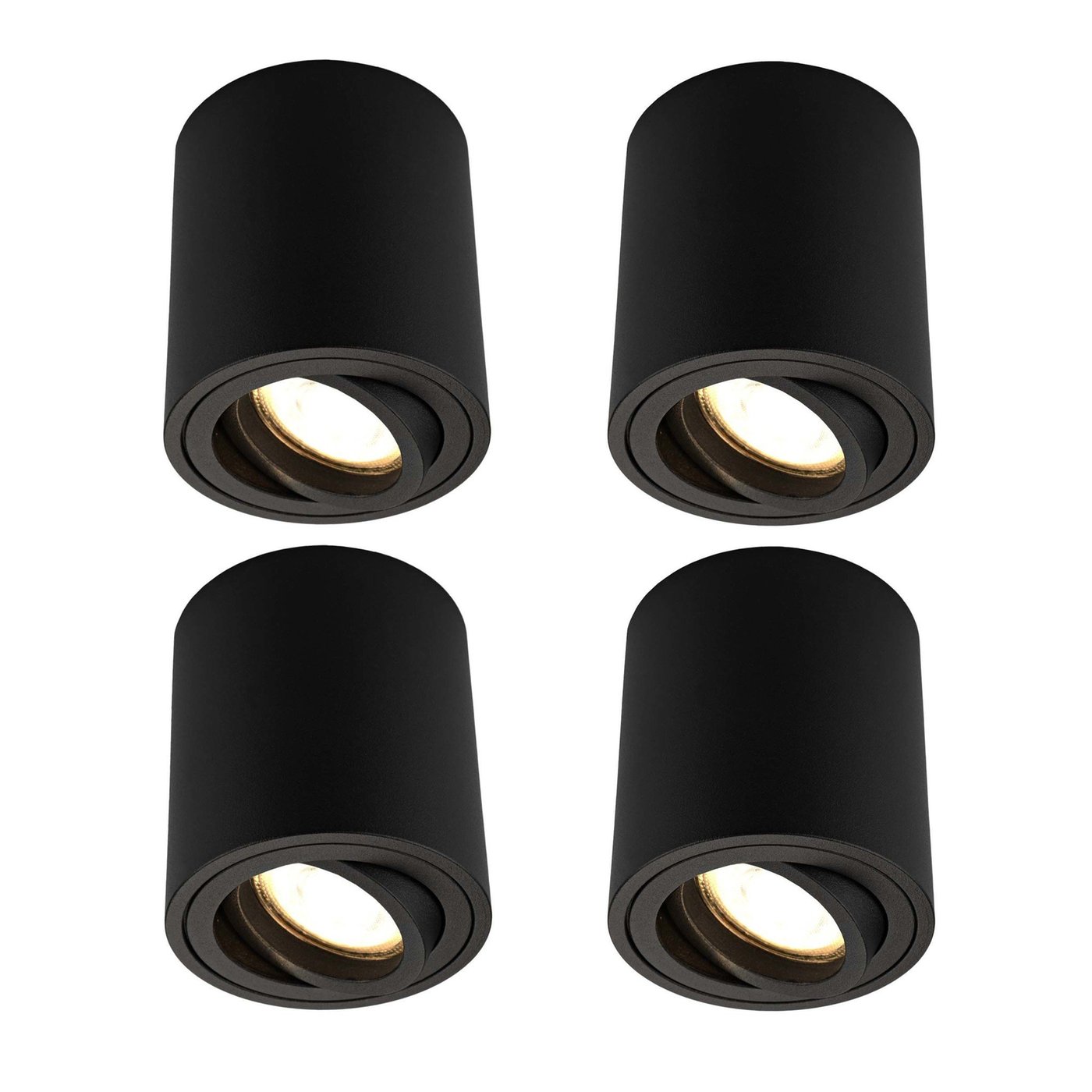 4x Dimmbare LED Aufbaustrahler - ø80mm - Rund - Schwarz - 3W - 2700K - Kippbar - IP20