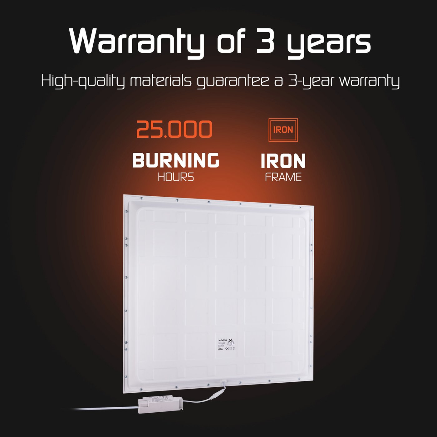 LED Panel Light 600x600 - 36W - 100 Lm/W - 3000K Warm White