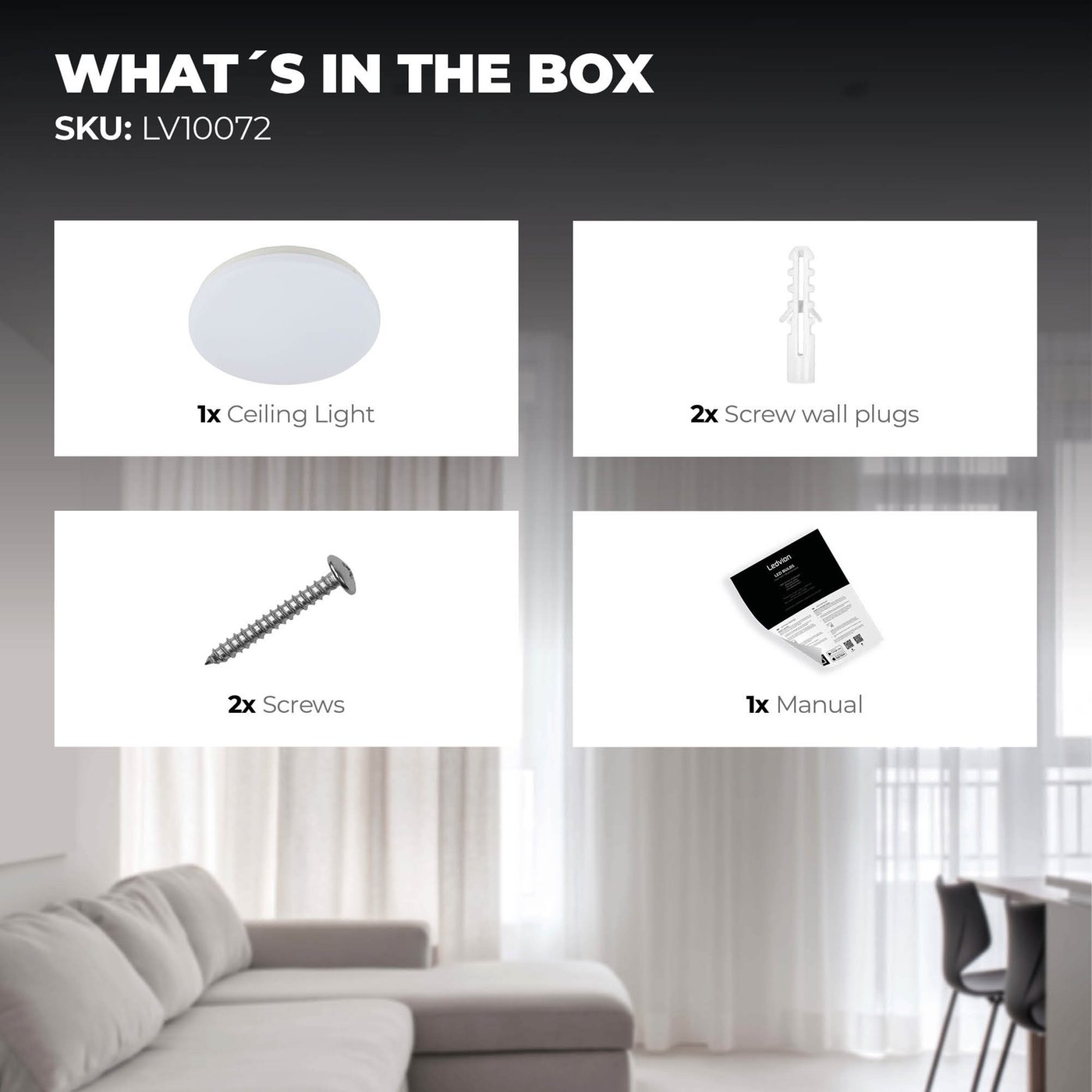 Slochi Plafonnier LED 24 W 3000 K/4000 K/6500 K, 2800 Lm IP54 étanche