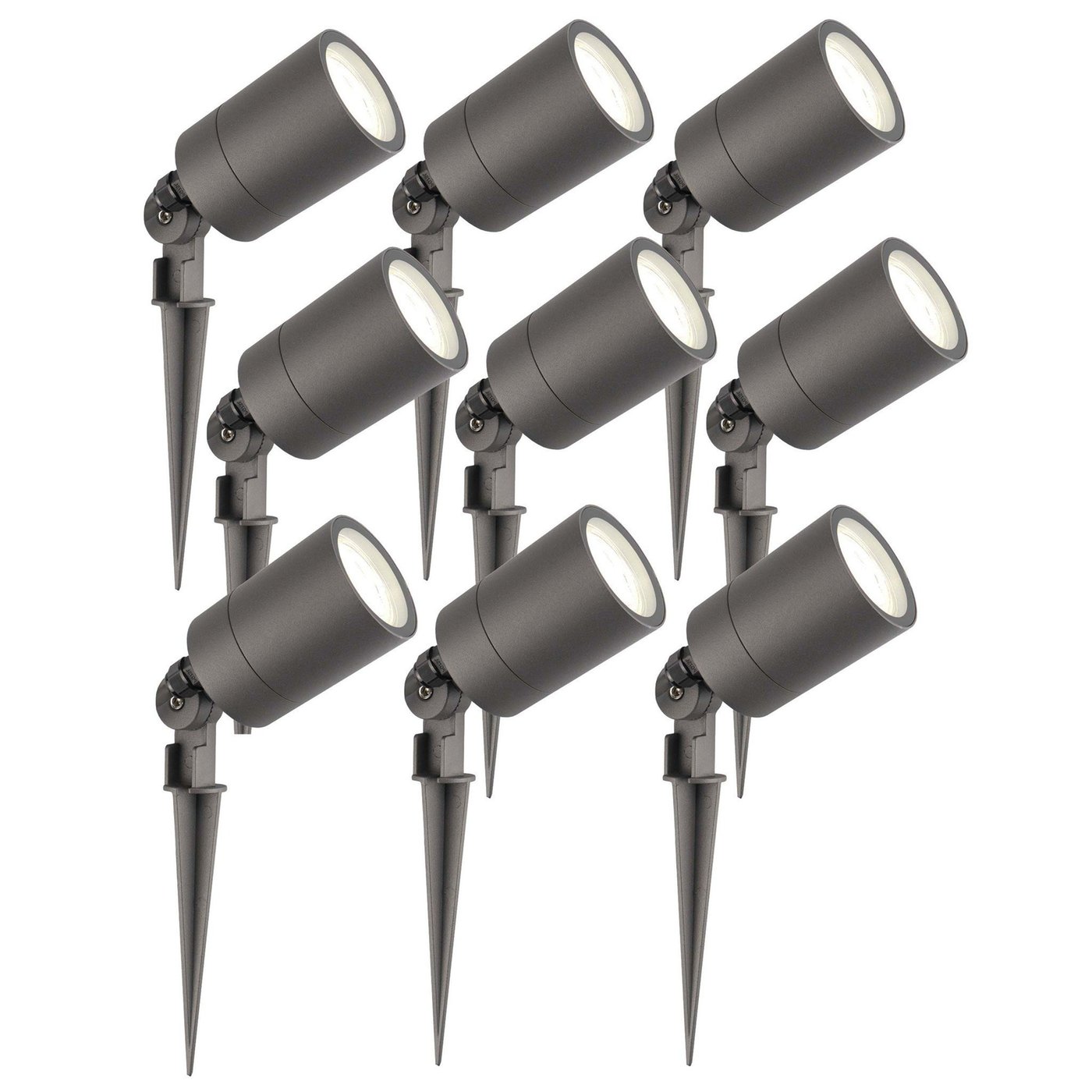 9x Spot à piquer LED – Aluminium – IP65 - 3W - 4000K - Câble 2M - Anthracite