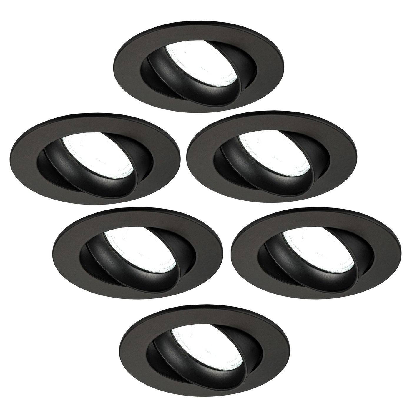 6x Lampy Wpuszczane w Sufit - Czarne - Rio - ściemniane - 5W - 6500K - ø85mm