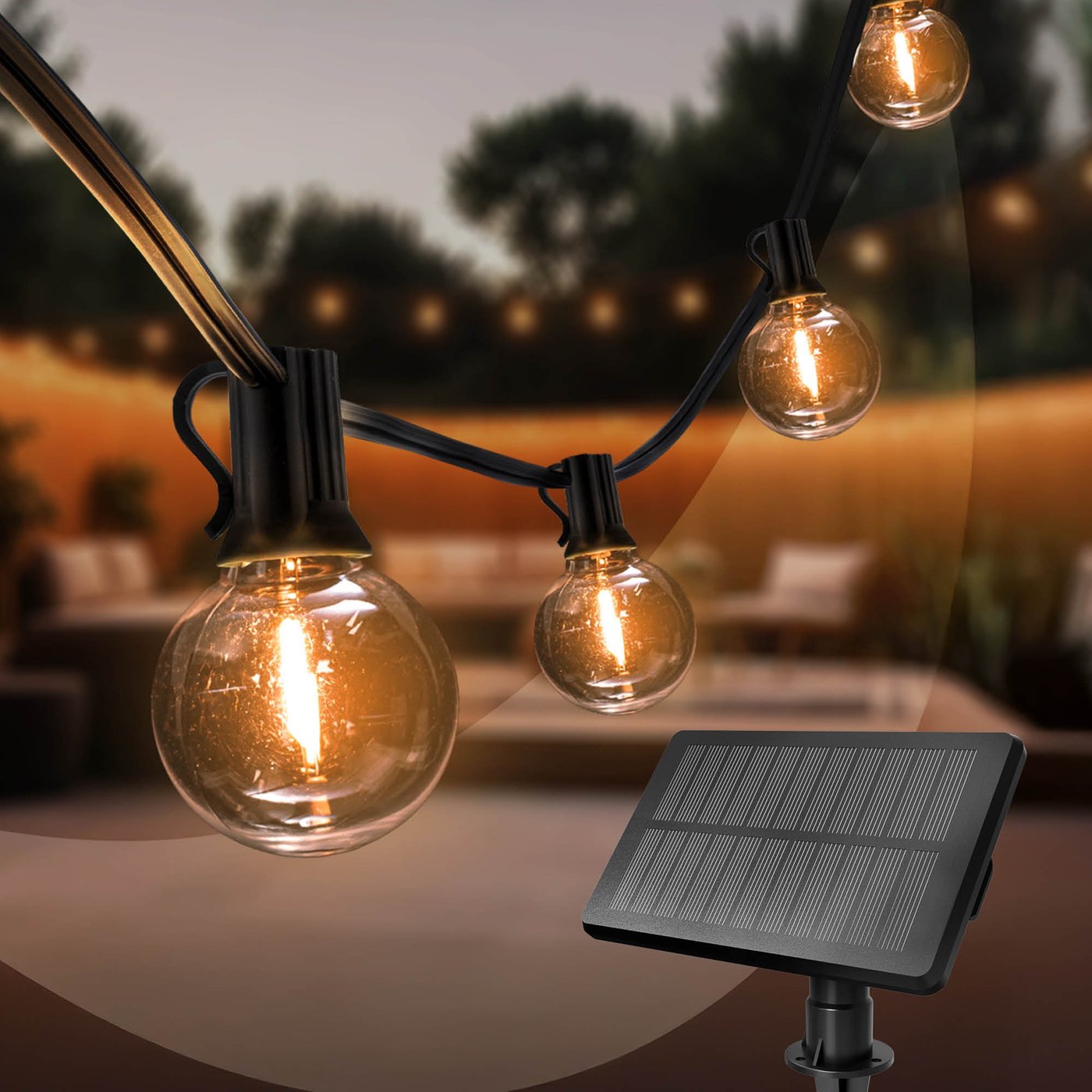 5.5m Solar LED Lichterkette - 2700K - 12V - IP44 - Inkl. LED Lampen - G40 - Plug & Play