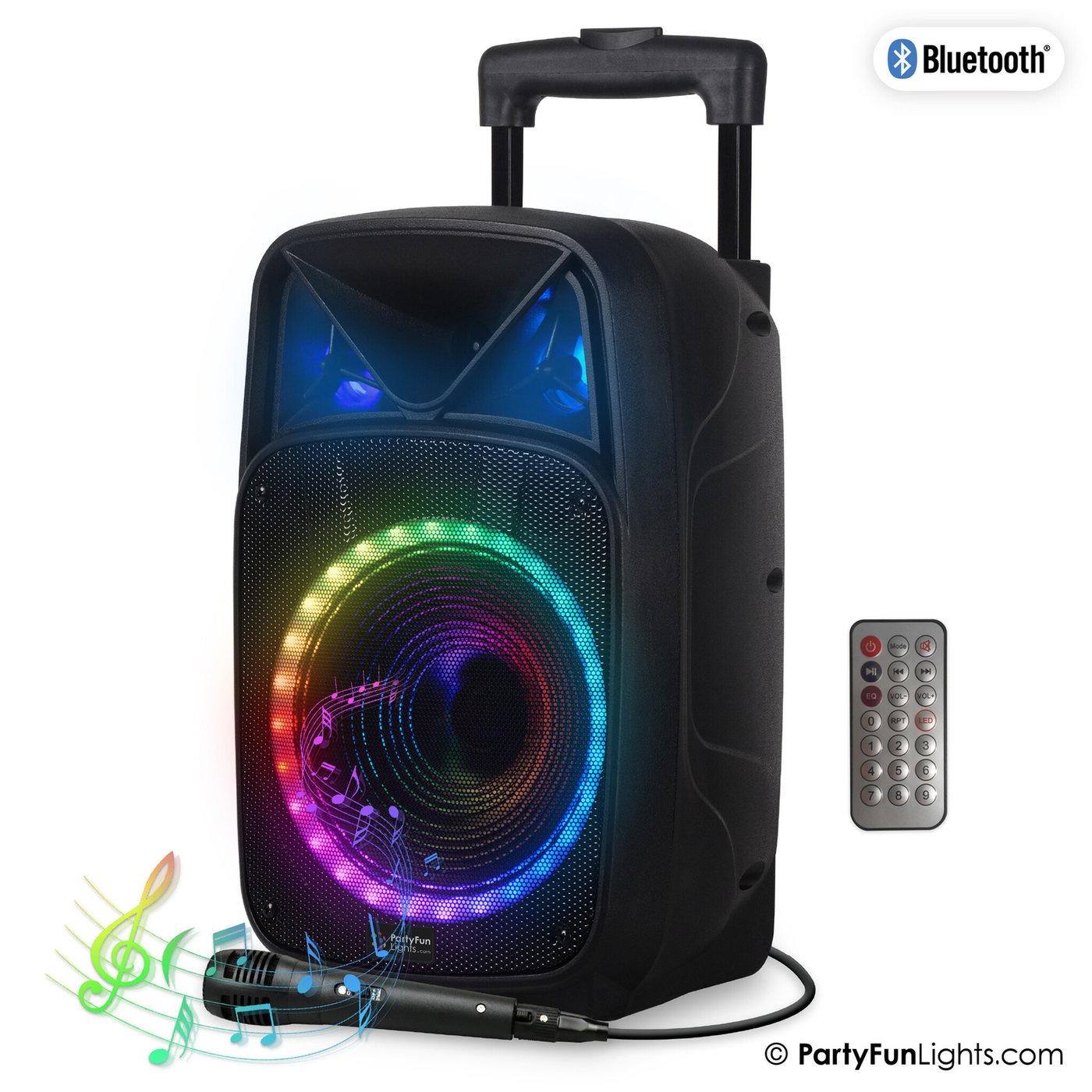 Głośnik imprezowy karaoke Bluetooth - W tym mikrofon i pilot zdalnego sterowania