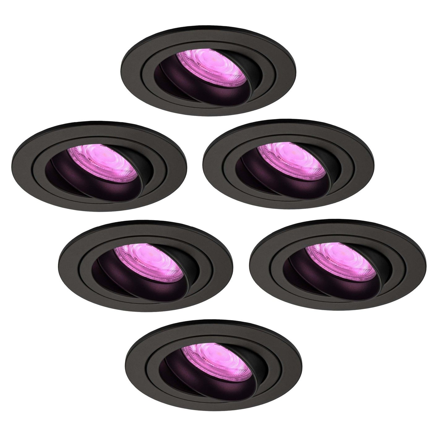 Smart LED inbouwspot Zwart - Tokyo - Smart WiFi - Dimbaar - RGB+CCT - 6 pack