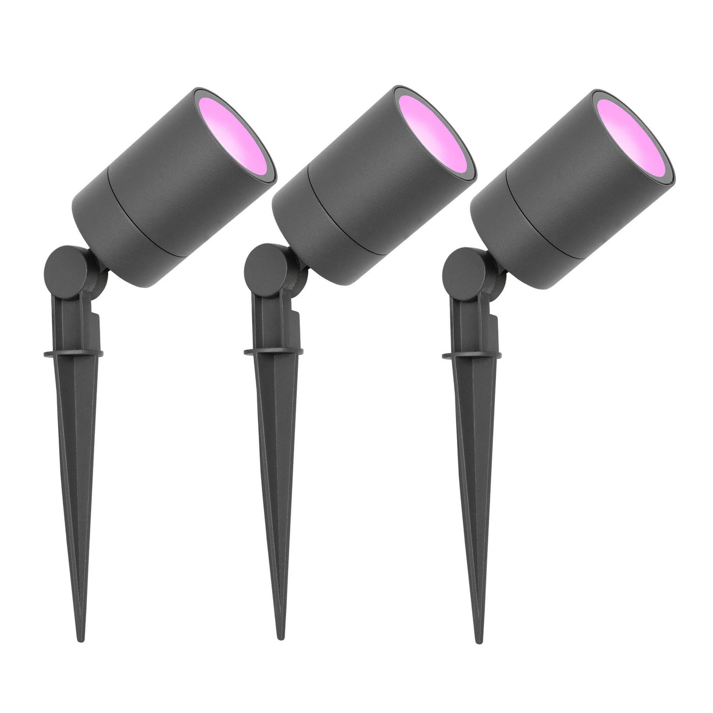 3x Zewnętrzny Reflektor Ogrodowy LED - Antracyt - IP65 - 4.9W - RGB+CCT - Kabel zasilający 1 metr