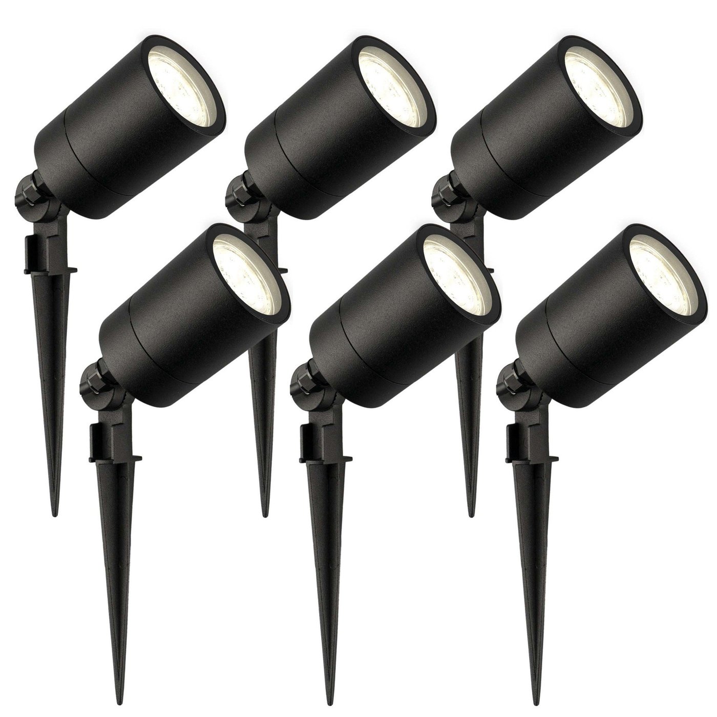 Set de 6 Focos de jardín LED con Pincho - 3W - Aluminio - Negro - 4000K - IP65 - Cable de 2 metros con enchufe