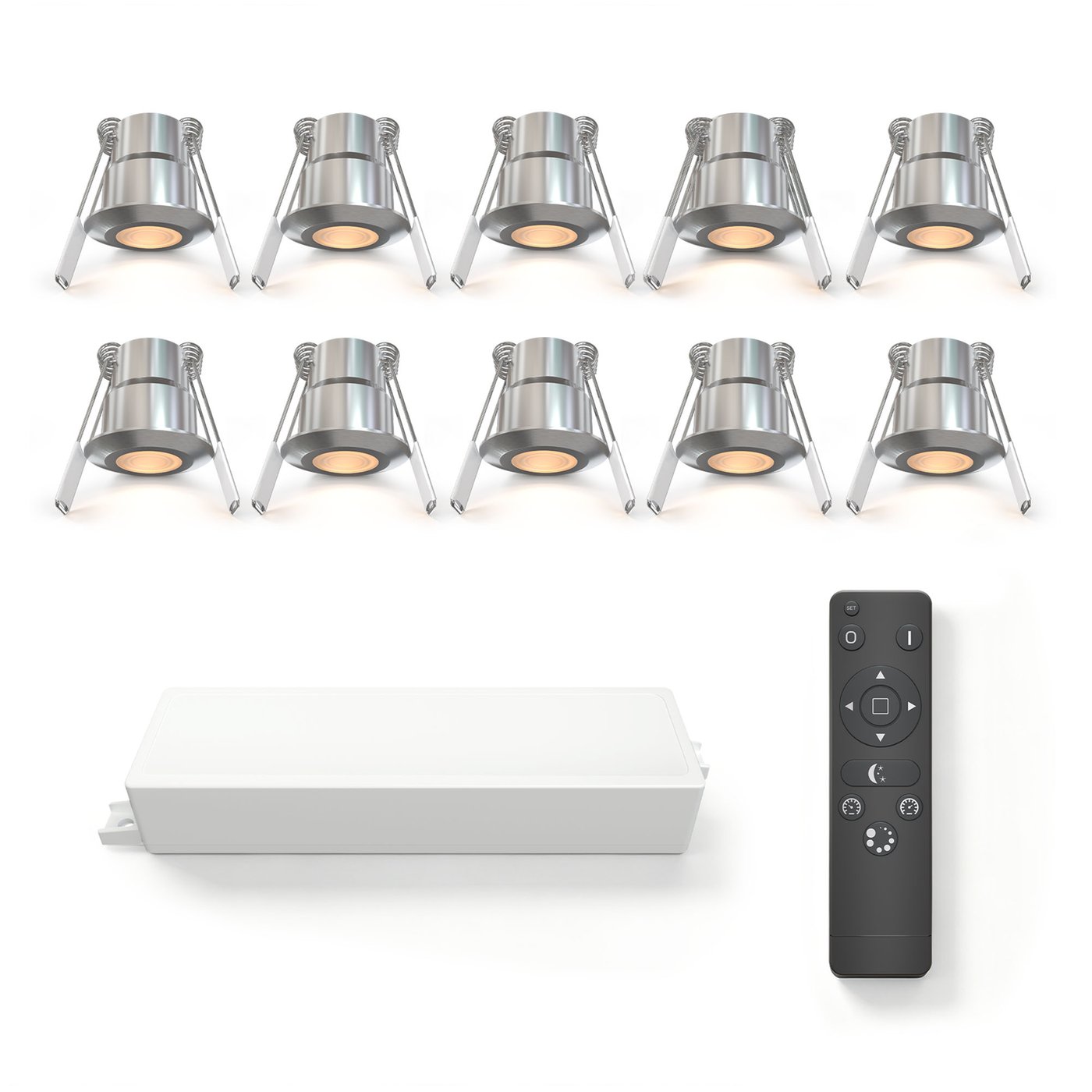 10x Mini oprawy wpuszczane LED - Ø35mm - IP65 - 2700K - Stal nierdzewna - 3W - 5 lat gwarancji - Pilot w zestawie