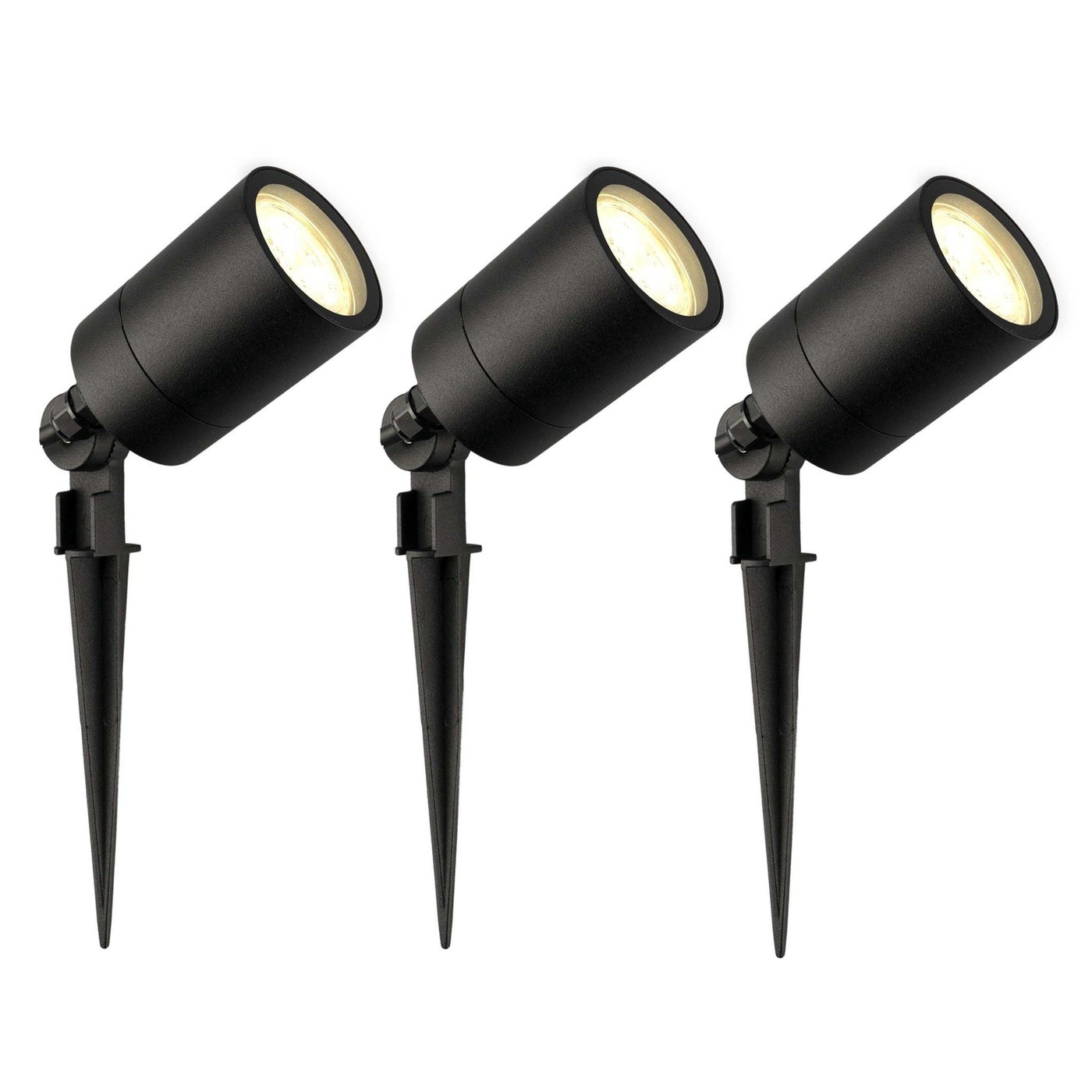 3x LED Gartenstrahler  - IP65 - 3W - 2700K - 1M Kabel - Schwarz