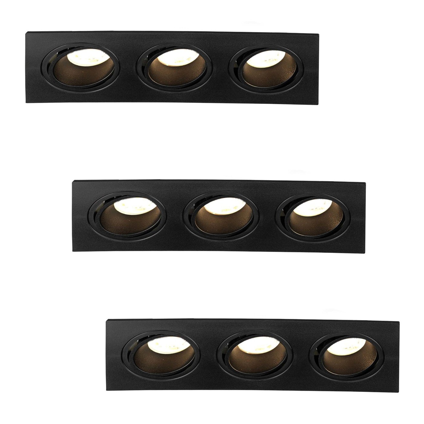 Dimmbarer LED Einbaustrahler Dreifach - Rechteck - 3W - 2700K - Schwarz