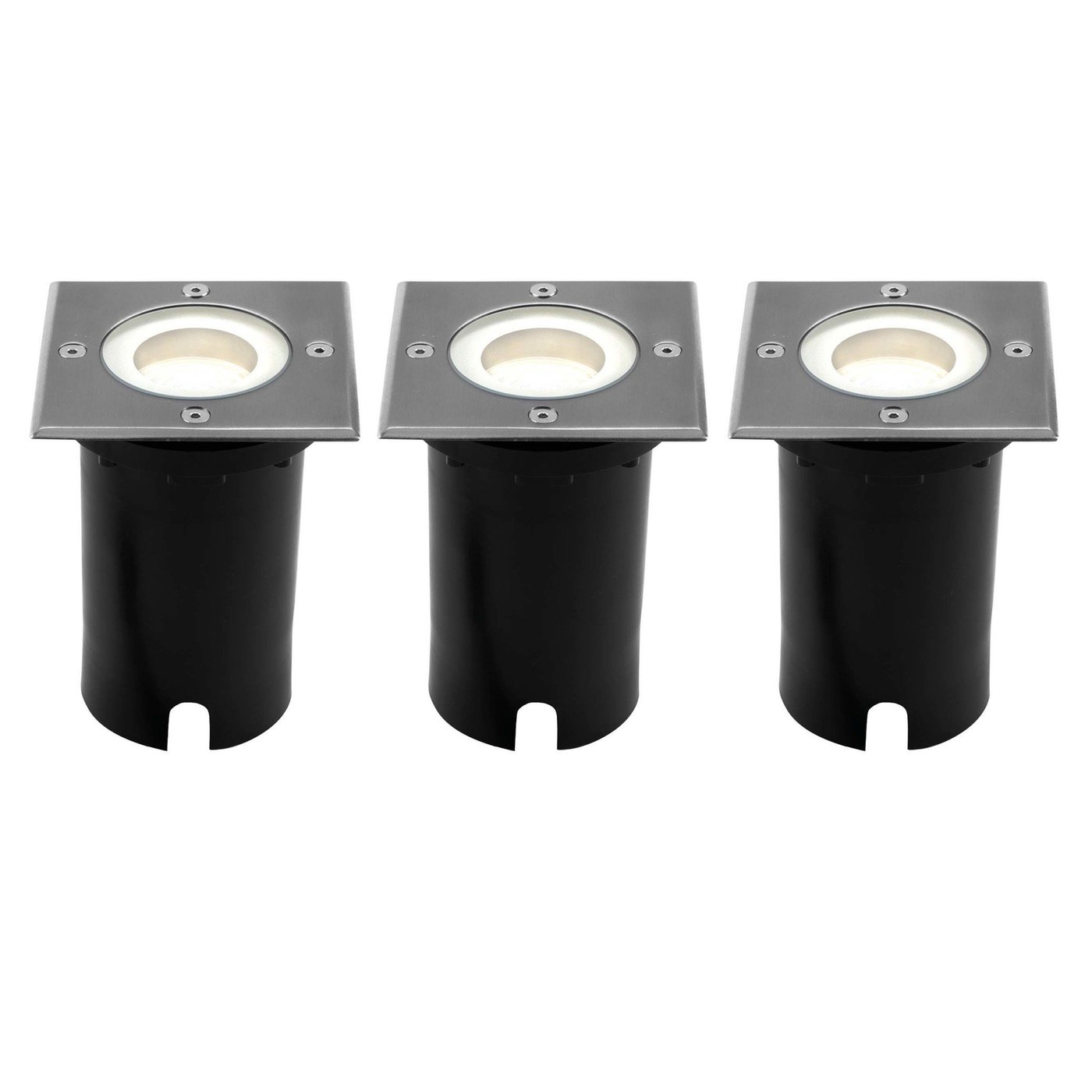 Set de 3 Focos LED Empotrable en suelo - IP67 - 3W - 4000K - Cuadrado - Cable de 1 metro - Acero Inox